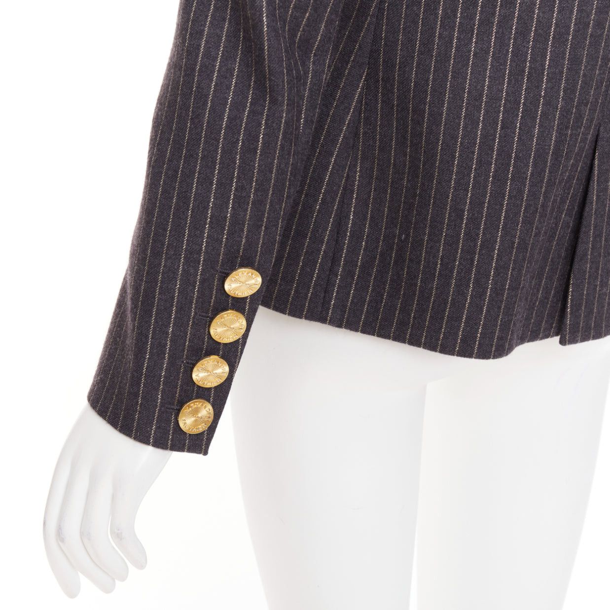 Alexandre Vauthier ALEXANDRE VAUTHIER dark grey metallic gold pinstripes single breasted blazer FR36 S Size S / US 4 / IT 40 - 2 Thumbnail