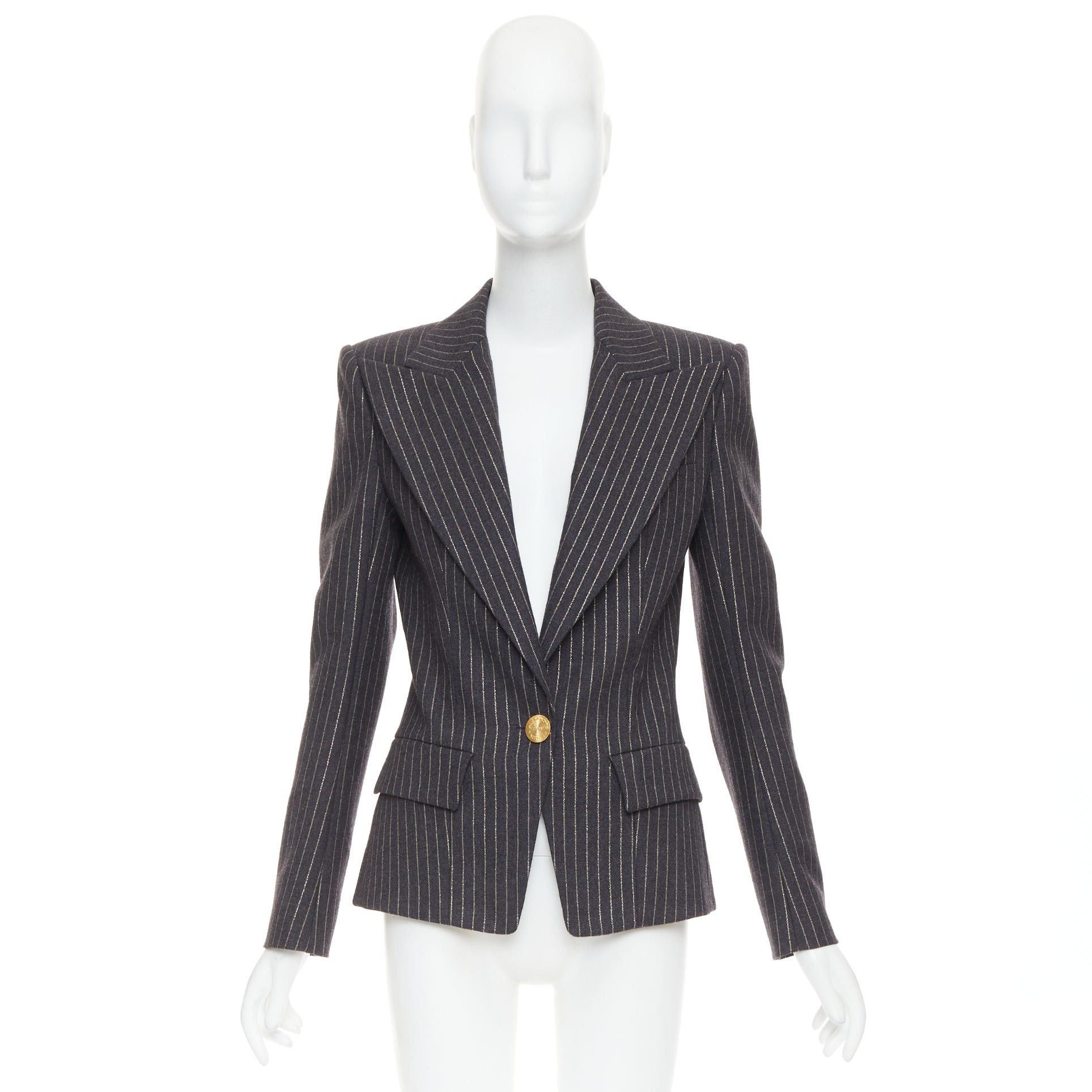 Alexandre Vauthier ALEXANDRE VAUTHIER dark grey metallic gold pinstripes single breasted blazer FR36 S Size S / US 4 / IT 40 - 10 Thumbnail
