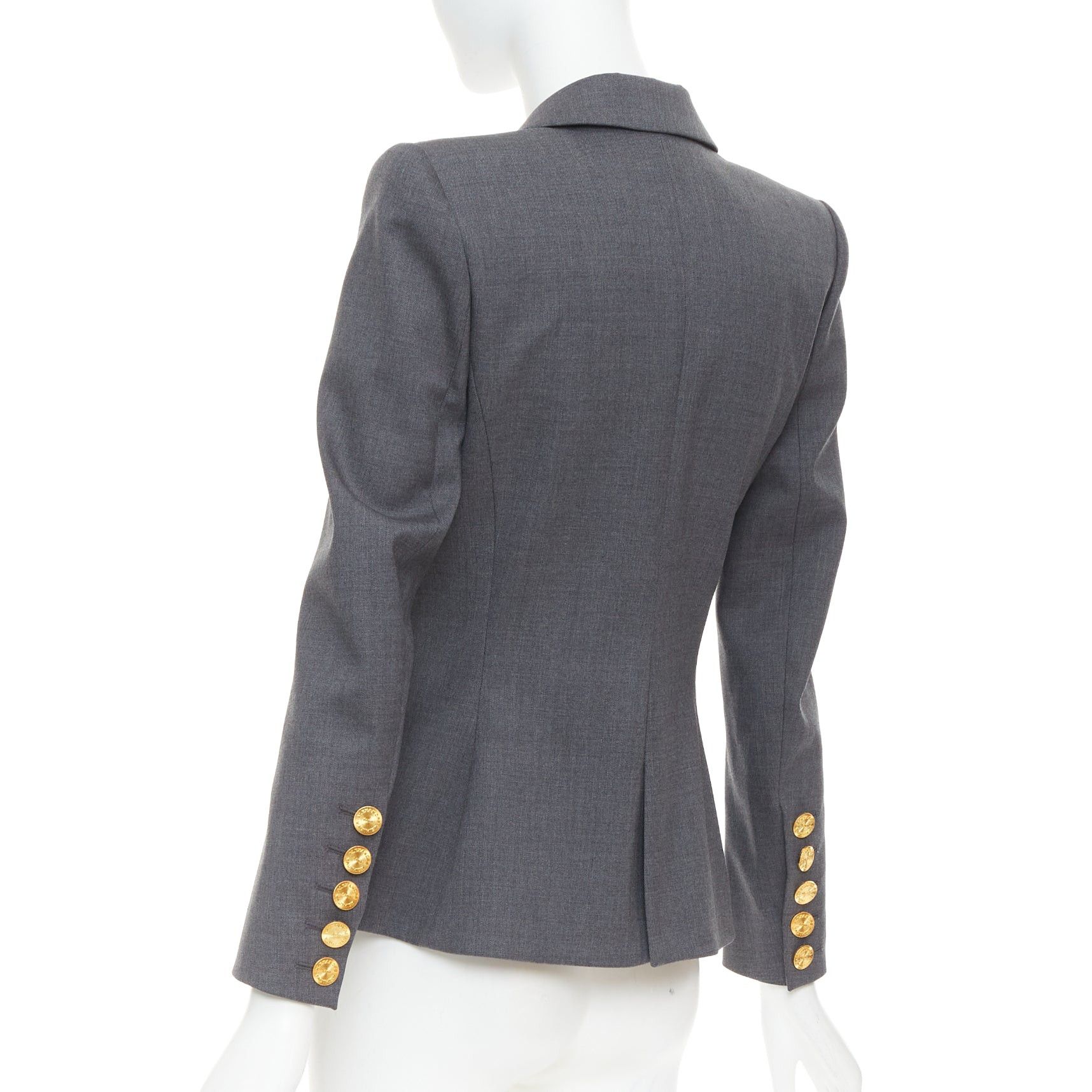 Alexandre Vauthier ALEXANDRE VAUTHIER grey wool gold sunburst buttons double breasted blazer jacket Size S / US 4 / IT 40 - 7 Thumbnail