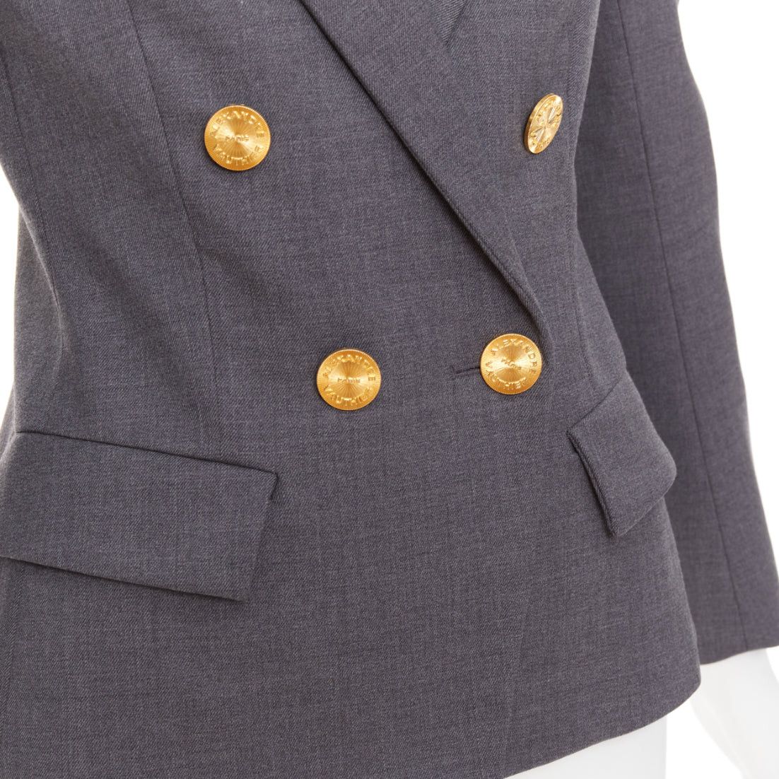 Alexandre Vauthier ALEXANDRE VAUTHIER grey wool gold sunburst buttons double breasted blazer jacket Size S / US 4 / IT 40 - 2 Thumbnail