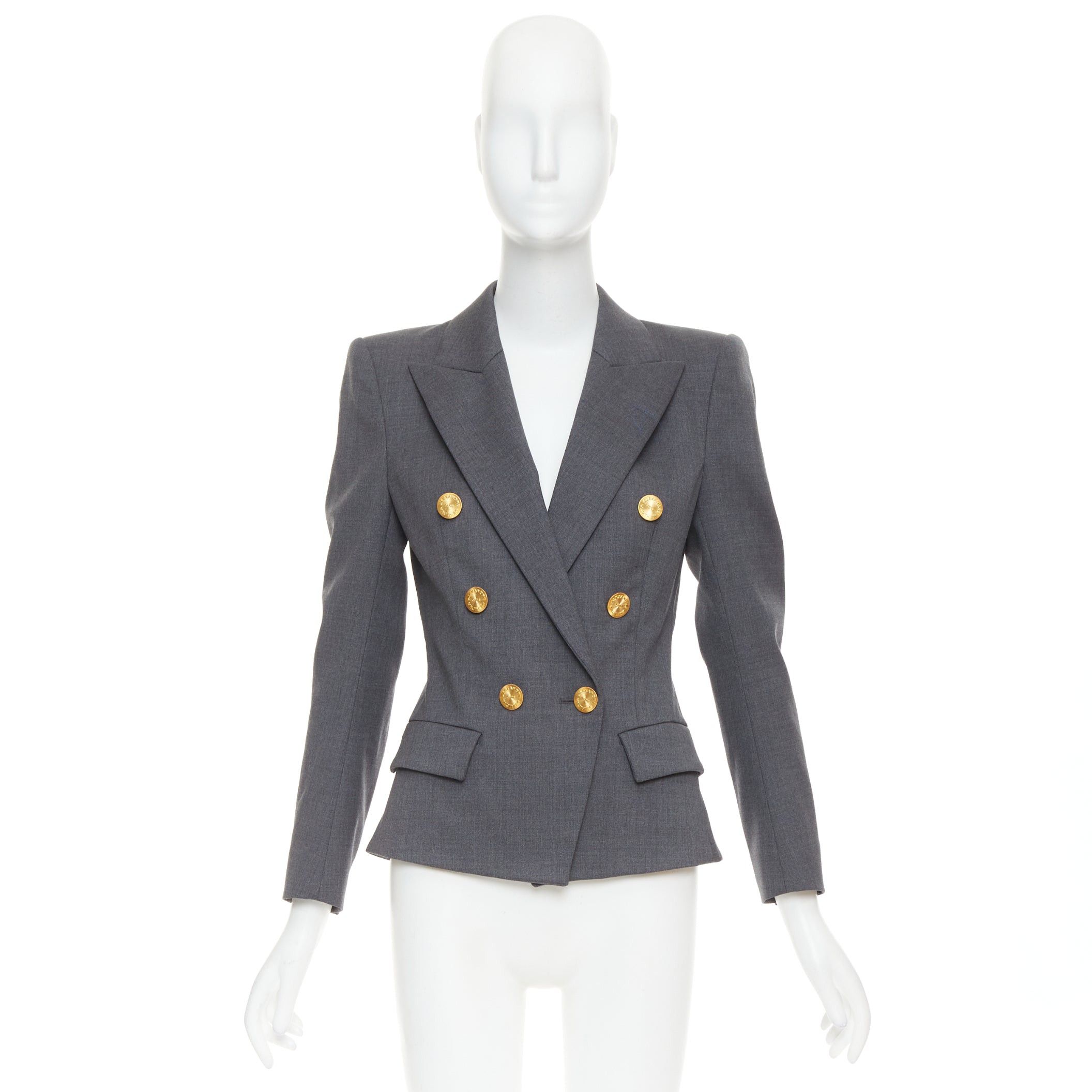 Alexandre Vauthier ALEXANDRE VAUTHIER grey wool gold sunburst buttons double breasted blazer jacket Size S / US 4 / IT 40 - 10 Thumbnail