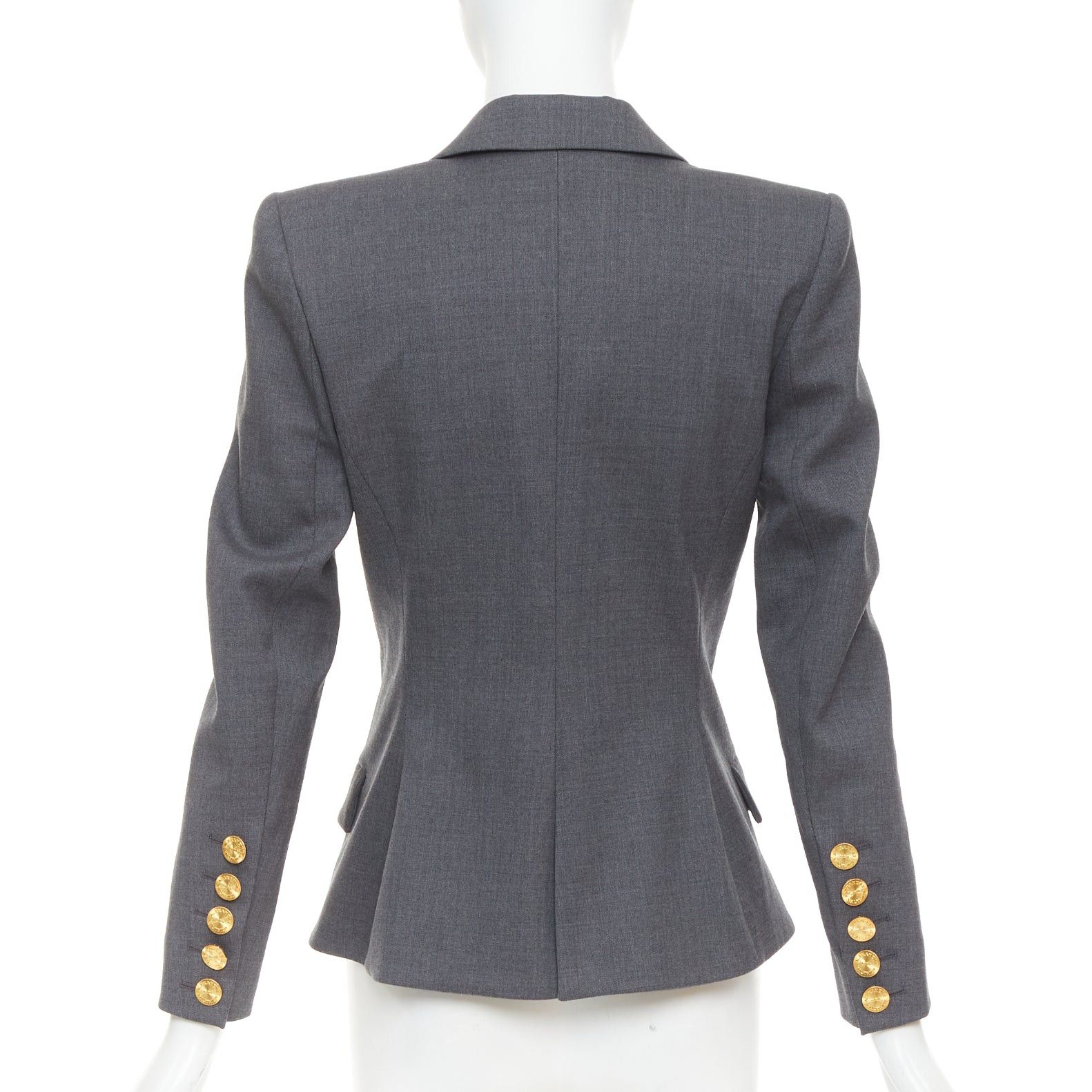 Alexandre Vauthier ALEXANDRE VAUTHIER grey wool gold sunburst buttons double breasted blazer jacket Size S / US 4 / IT 40 - 6 Thumbnail