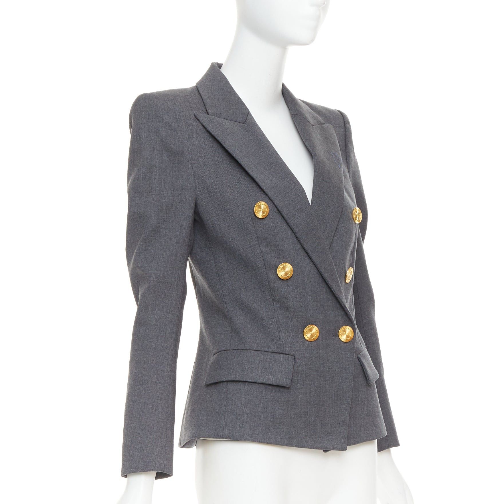 Alexandre Vauthier ALEXANDRE VAUTHIER grey wool gold sunburst buttons double breasted blazer jacket Size S / US 4 / IT 40 - 4 Thumbnail