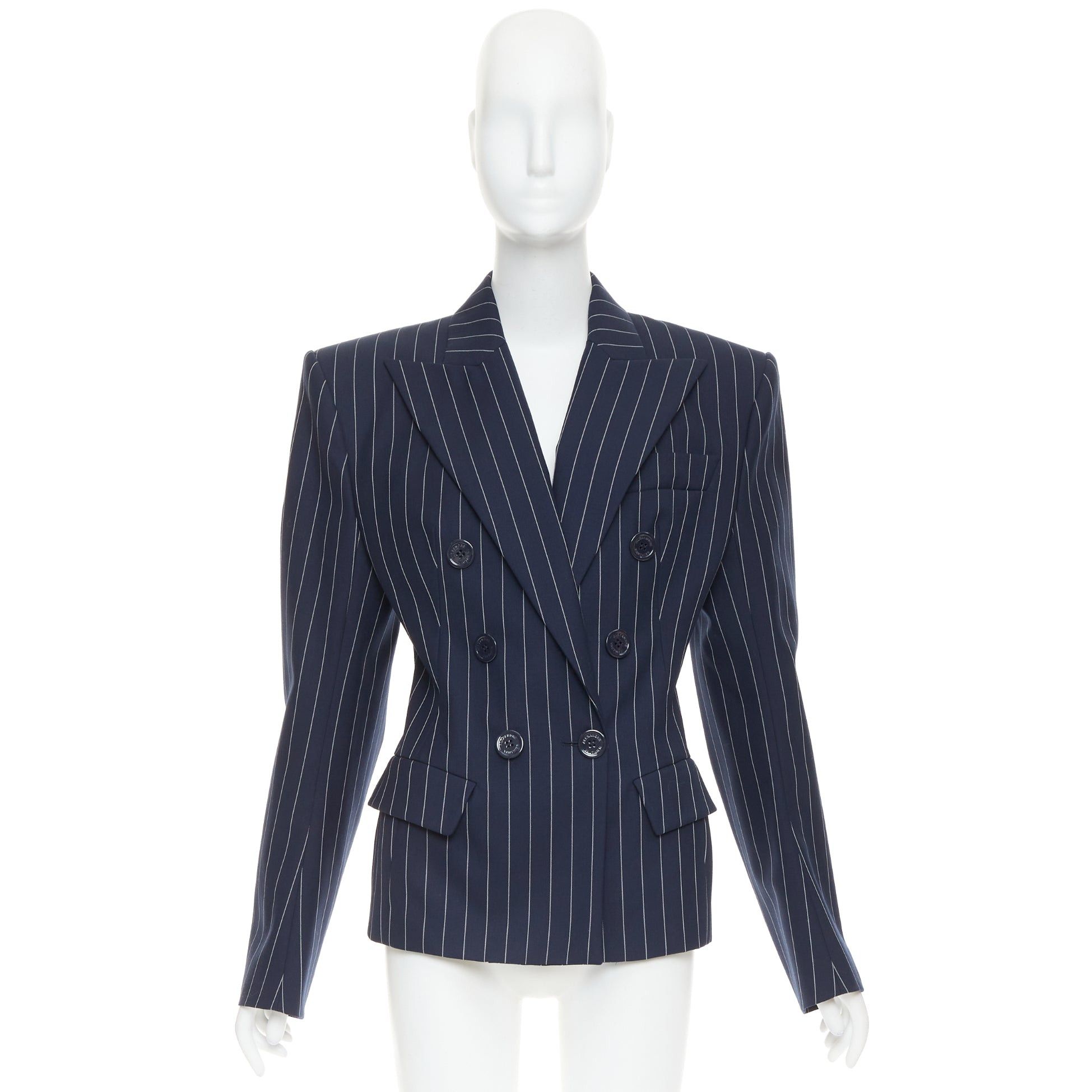 Alexandre Vauthier ALEXANDRE VAUTHIER navy blue pinstripe double breasted blazer jacket FR36 S Size M / US 6-8 / IT 42-44 - 10 Thumbnail