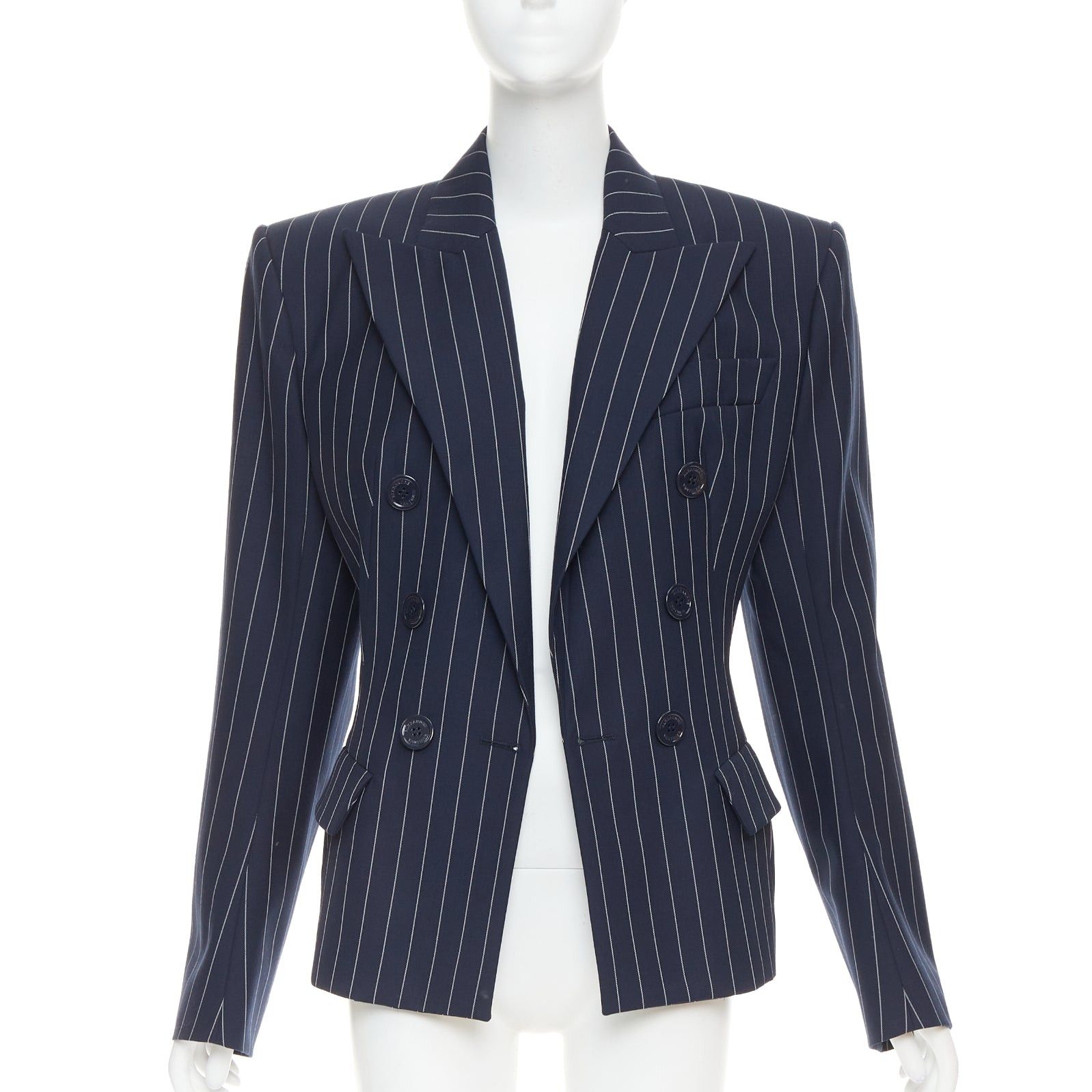Alexandre Vauthier ALEXANDRE VAUTHIER navy blue pinstripe double breasted blazer jacket FR36 S Size M / US 6-8 / IT 42-44 - 3 Thumbnail