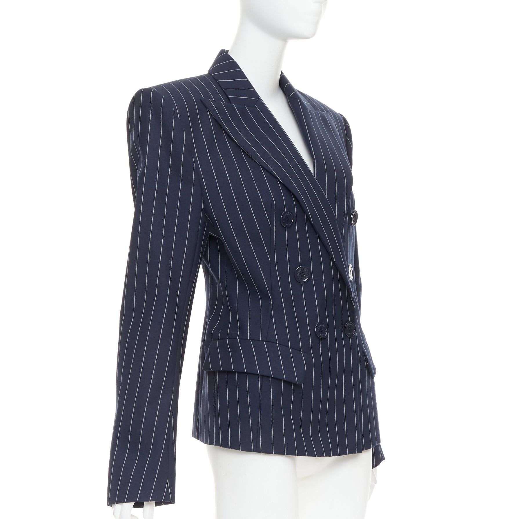 Alexandre Vauthier ALEXANDRE VAUTHIER navy blue pinstripe double breasted blazer jacket FR36 S Size M / US 6-8 / IT 42-44 - 4 Thumbnail