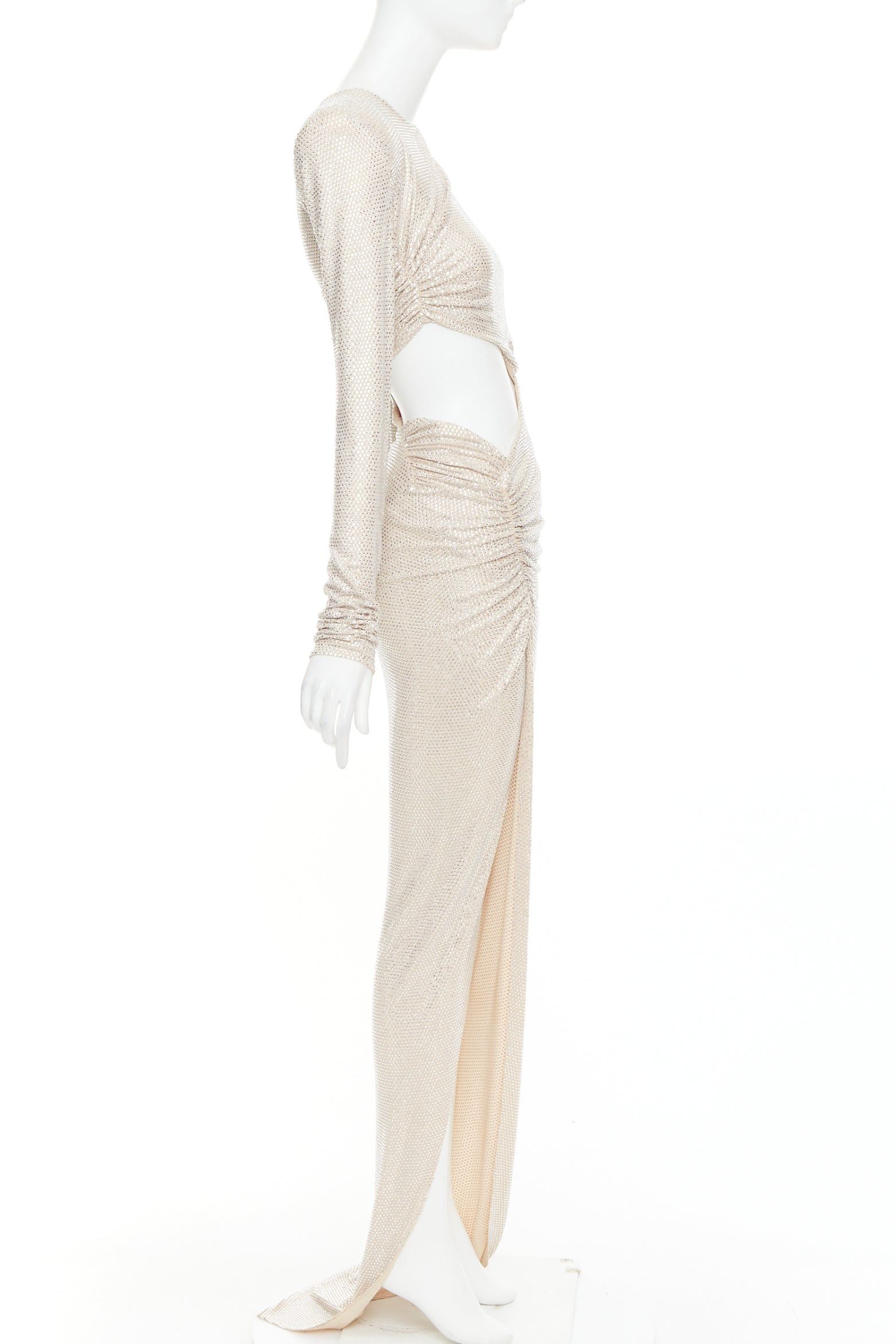 Alexandre Vauthier ALEXANDRE VAUTHIER 2023 Bridal ivory nude diamond strass crystal cut out draped gown Size S / US 4 / IT 40 - 4 Thumbnail