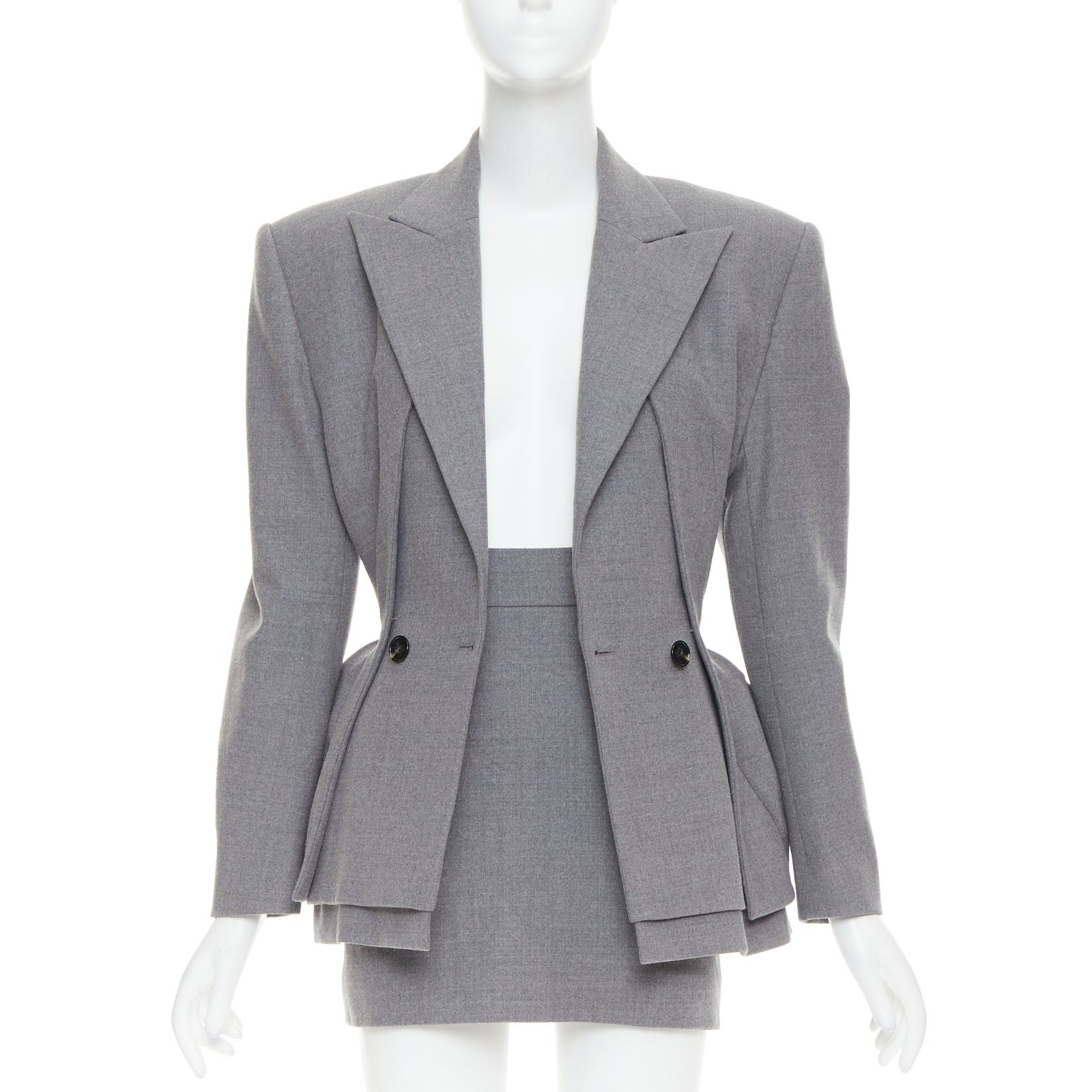 Alexandre Vauthier ALEXANDRE VAUTHIER COUTURE SS2022 Runway grey wasp waist padded hip blazer jacket Size S / US 4 / IT 40 - 3 Thumbnail