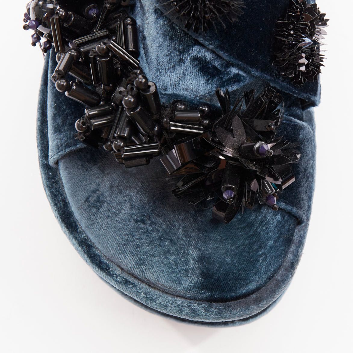 Other BIYAN blue velvet black beads sequin embellished platform wedges shoes EU39 Size US 9 / IT 39 - 2 Thumbnail