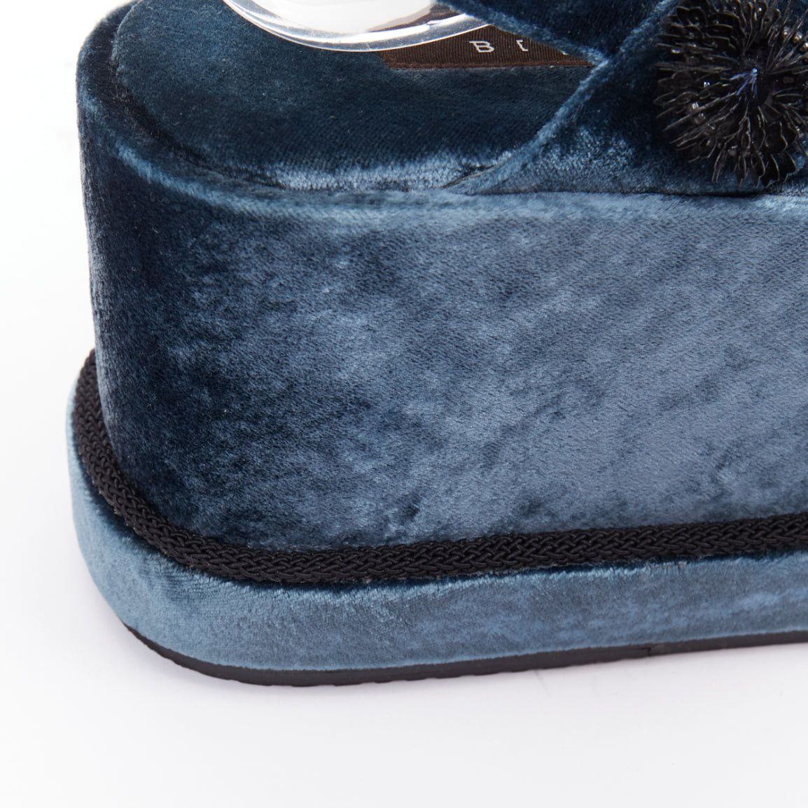 Other BIYAN blue velvet black beads sequin embellished platform wedges shoes EU39 Size US 9 / IT 39 - 8 Thumbnail