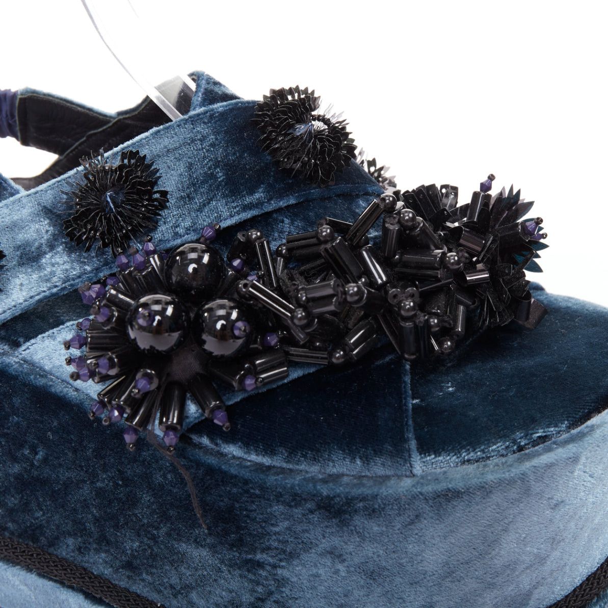 Other BIYAN blue velvet black beads sequin embellished platform wedges shoes EU39 Size US 9 / IT 39 - 7 Thumbnail