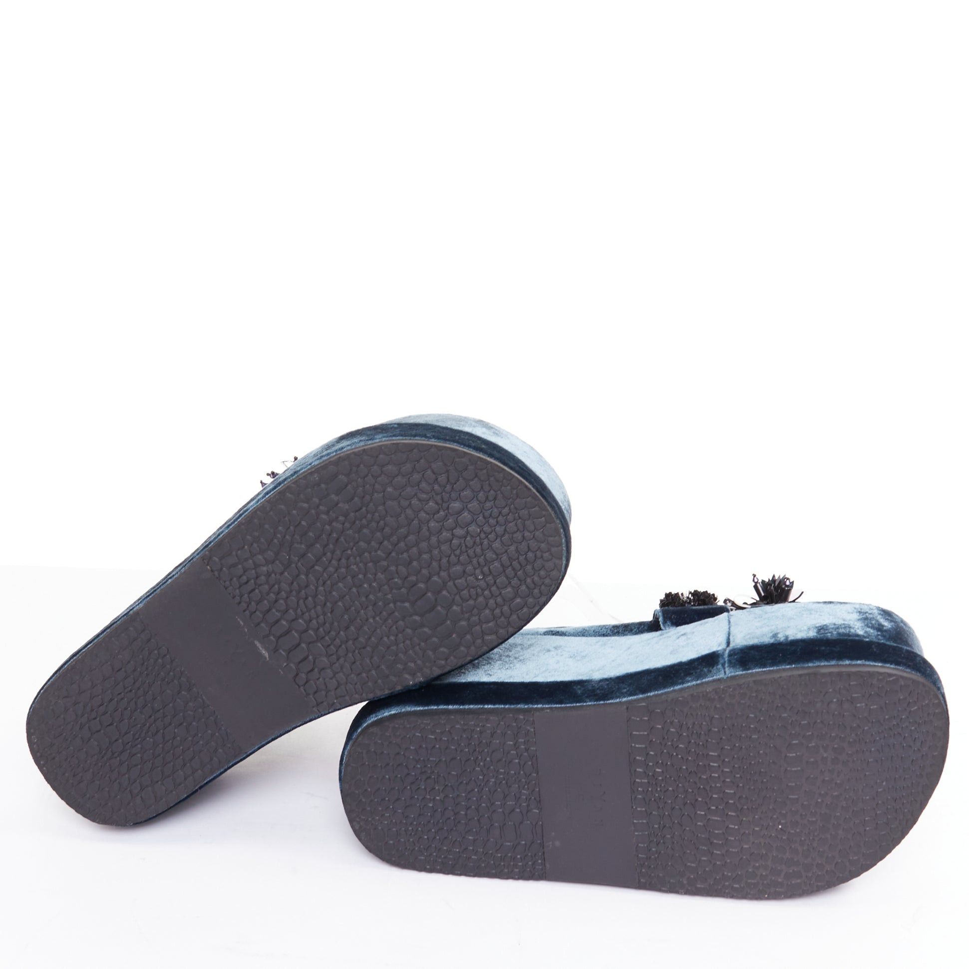 Other BIYAN blue velvet black beads sequin embellished platform wedges shoes EU39 Size US 9 / IT 39 - 11 Thumbnail