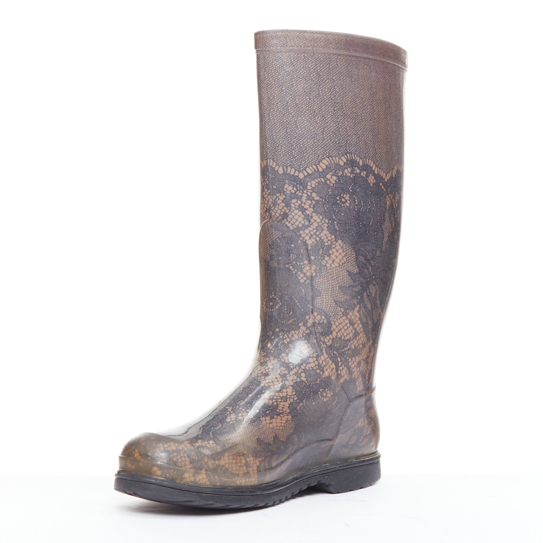 Valentino VALENTINO GARAVANI grey nude lace print rubber rain boots EU39 Size US 9 / IT 39 - 5 Thumbnail