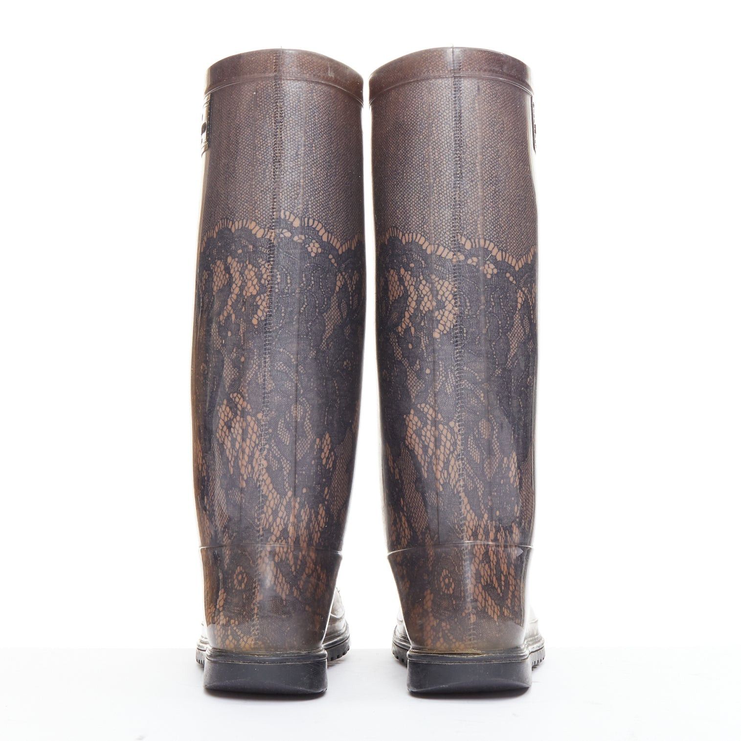 Valentino VALENTINO GARAVANI grey nude lace print rubber rain boots EU39 Size US 9 / IT 39 - 6 Thumbnail