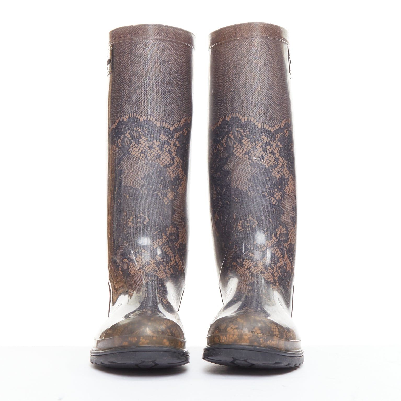 Valentino VALENTINO GARAVANI grey nude lace print rubber rain boots EU39 Size US 9 / IT 39 - 4 Thumbnail