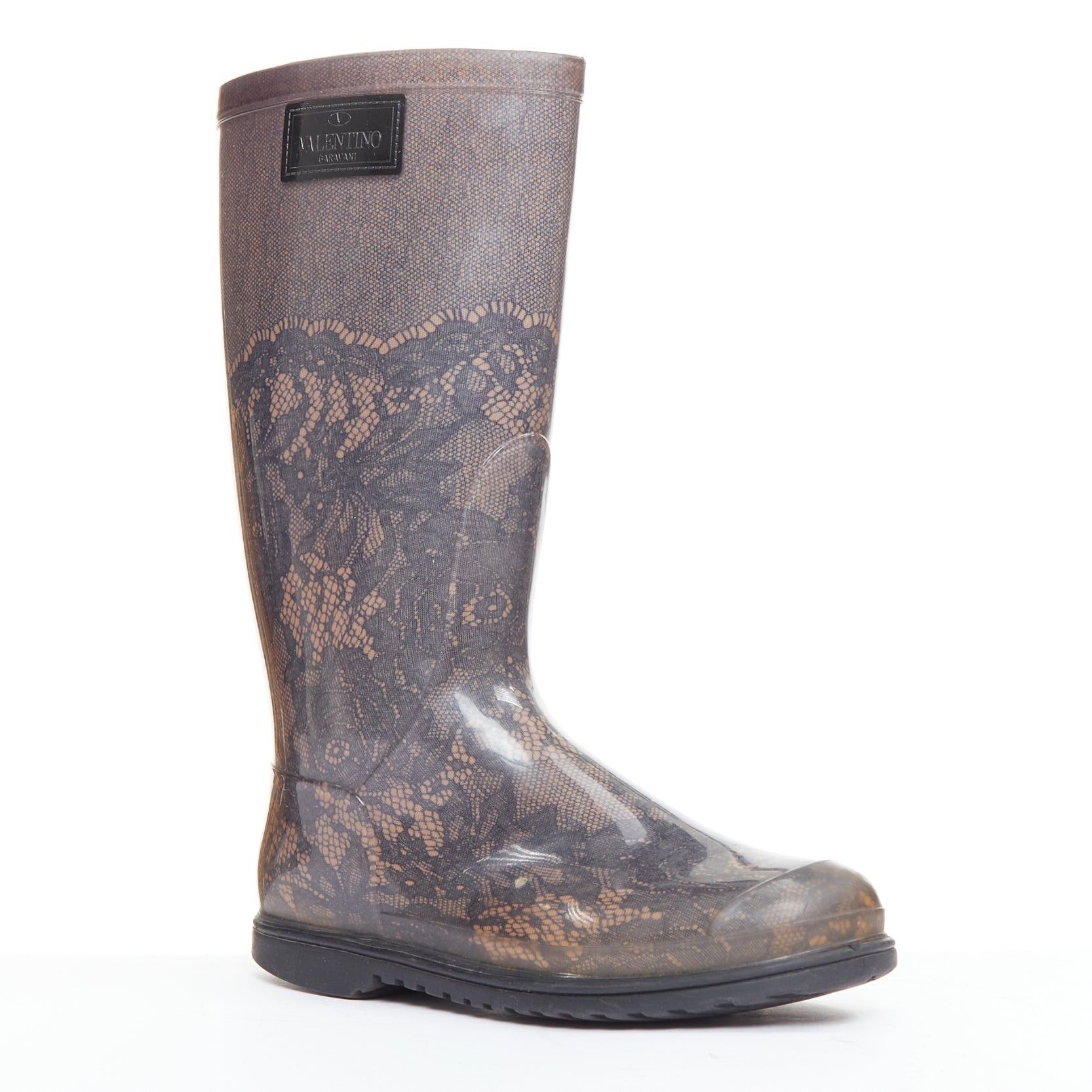 Valentino VALENTINO GARAVANI grey nude lace print rubber rain boots EU39 Size US 9 / IT 39 - 3 Thumbnail