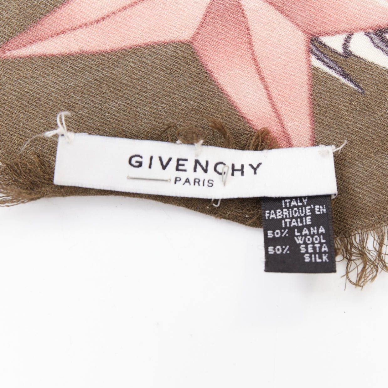Givenchy GIVENCHY Riccardo Tisci pink olive green wool silk rose print fringed trim scarf Size ONE SIZE - 7 Thumbnail