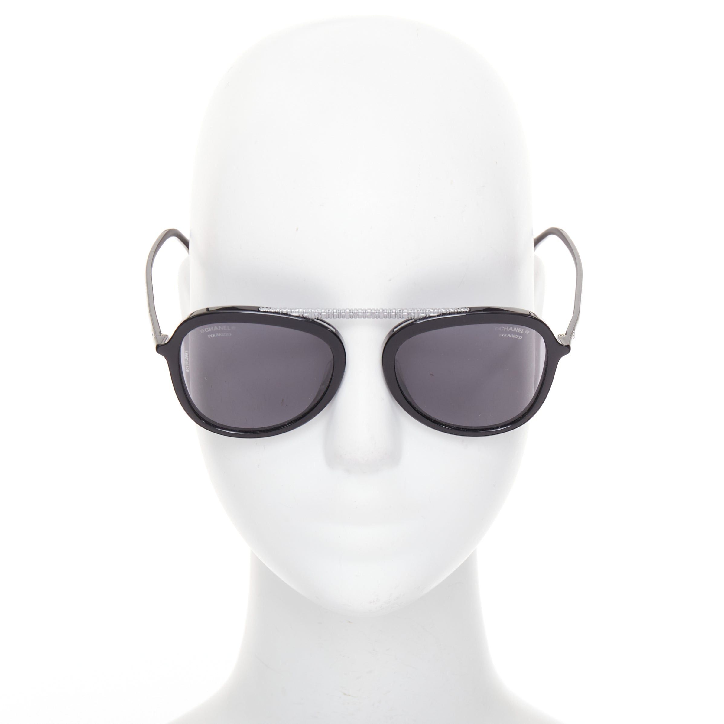 Chanel CHANEL 5381A black acetate silver brow bar aviator pilot sunglasses Size ONE SIZE - 3 Thumbnail