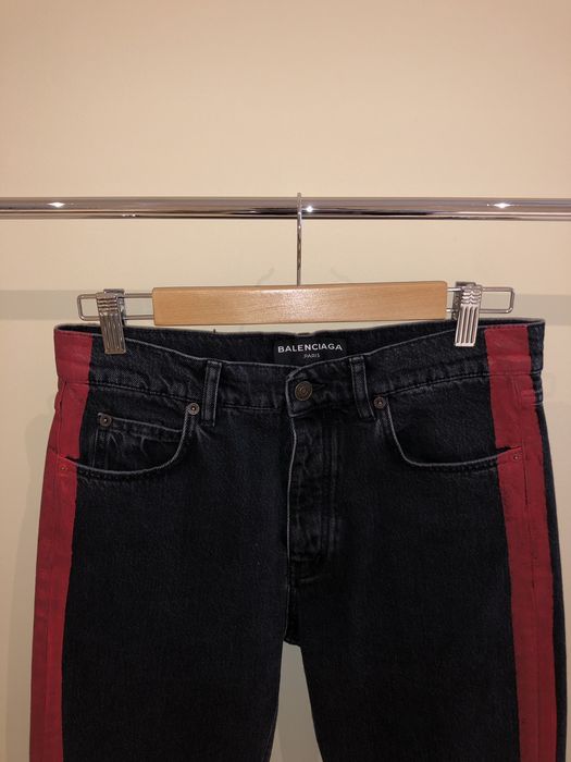 Balenciaga red hot sale stripe denim