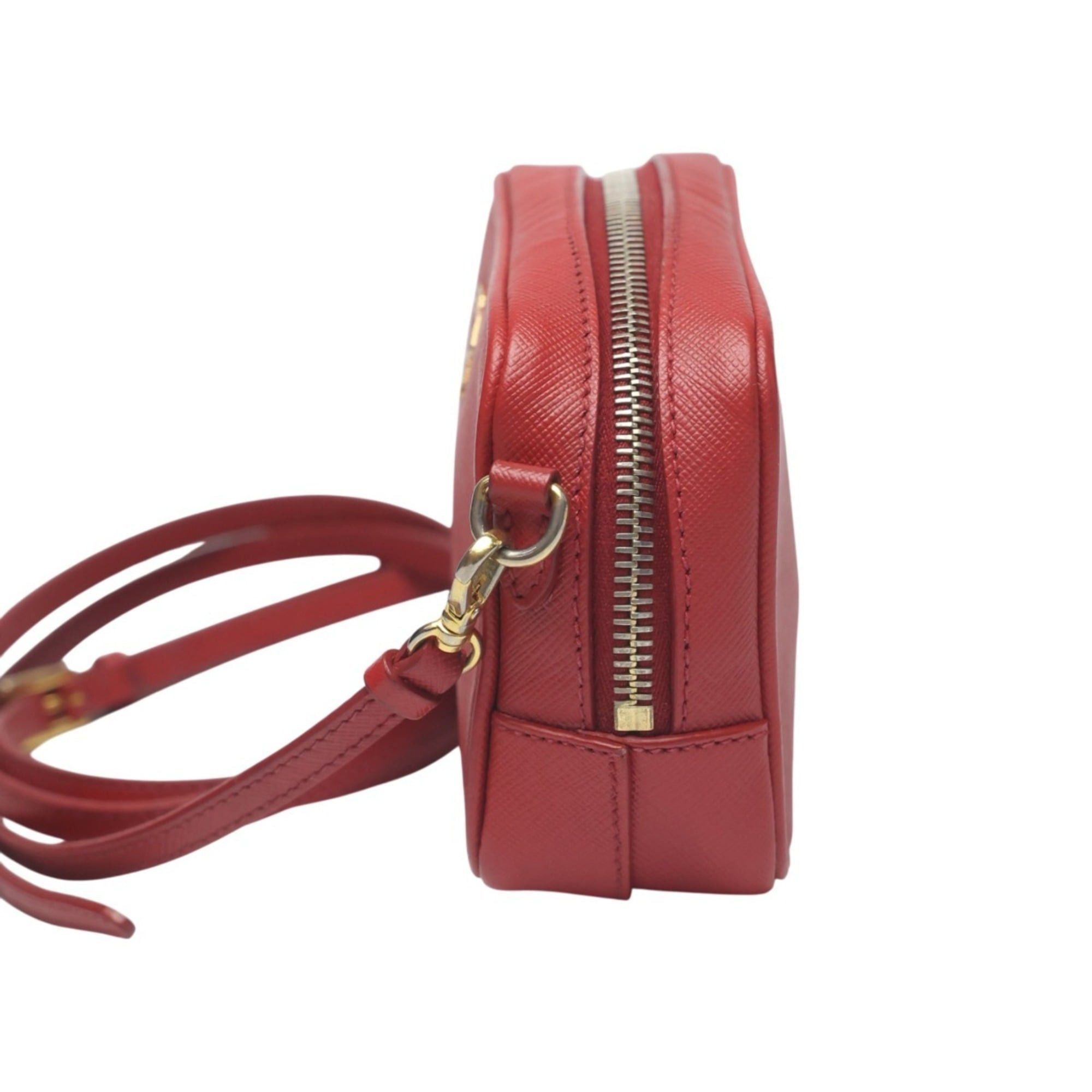 Prada Prada Vitello Phoenix Leather Shoulder Bag, Camera Red, 1N1674 Size ONE SIZE - 3 Thumbnail