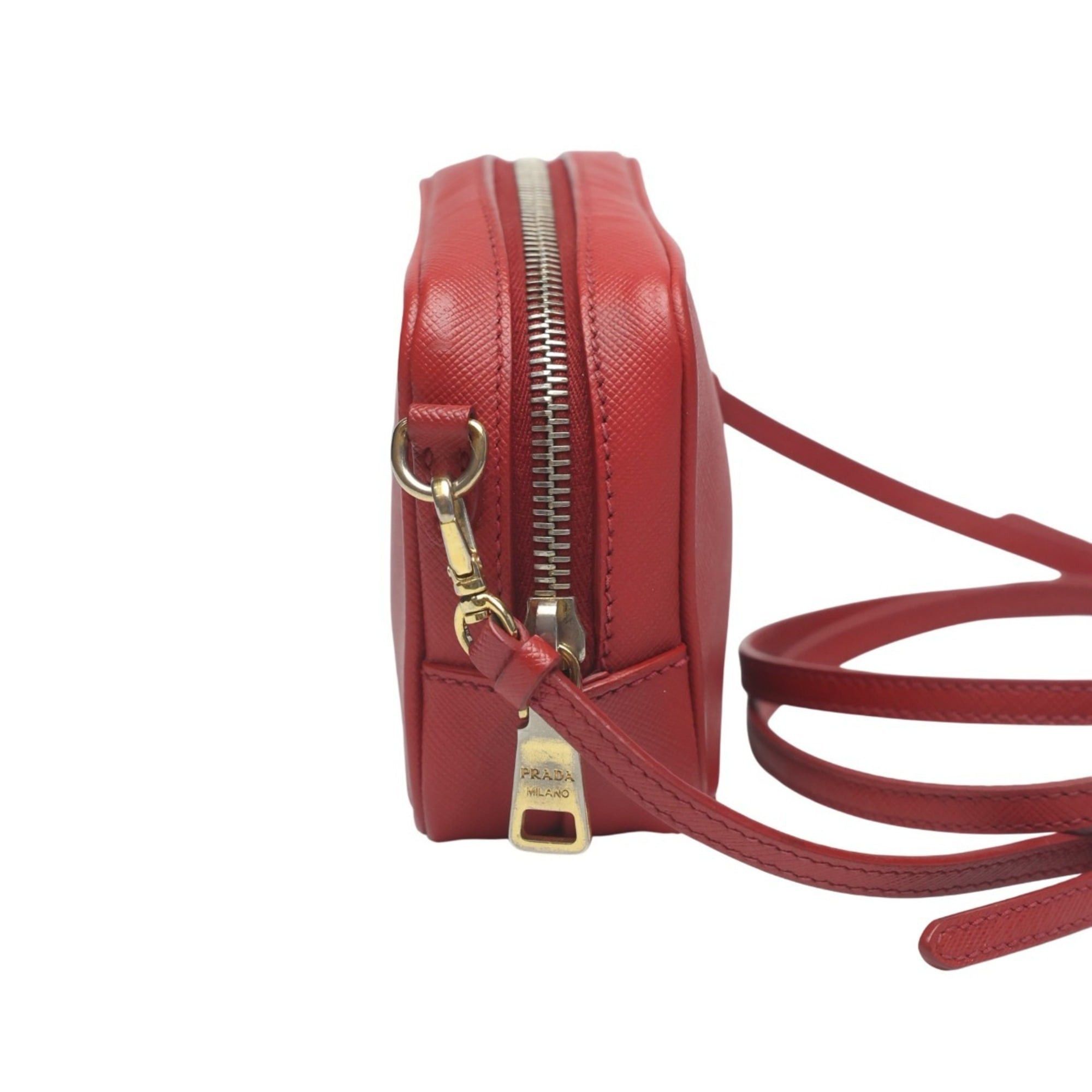 Prada Prada Vitello Phoenix Leather Shoulder Bag, Camera Red, 1N1674 Size ONE SIZE - 4 Thumbnail