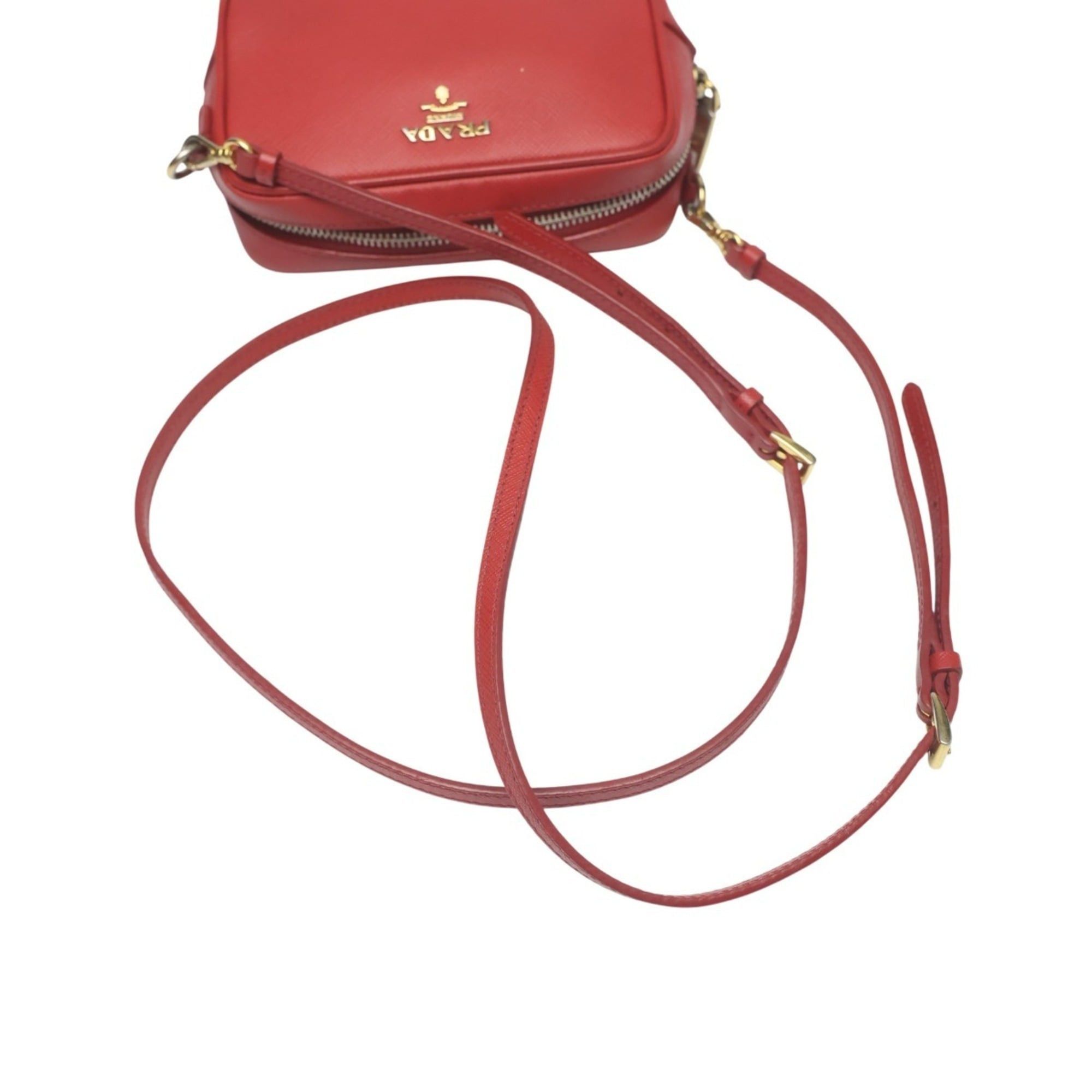 Prada Prada Vitello Phoenix Leather Shoulder Bag, Camera Red, 1N1674 Size ONE SIZE - 10 Thumbnail