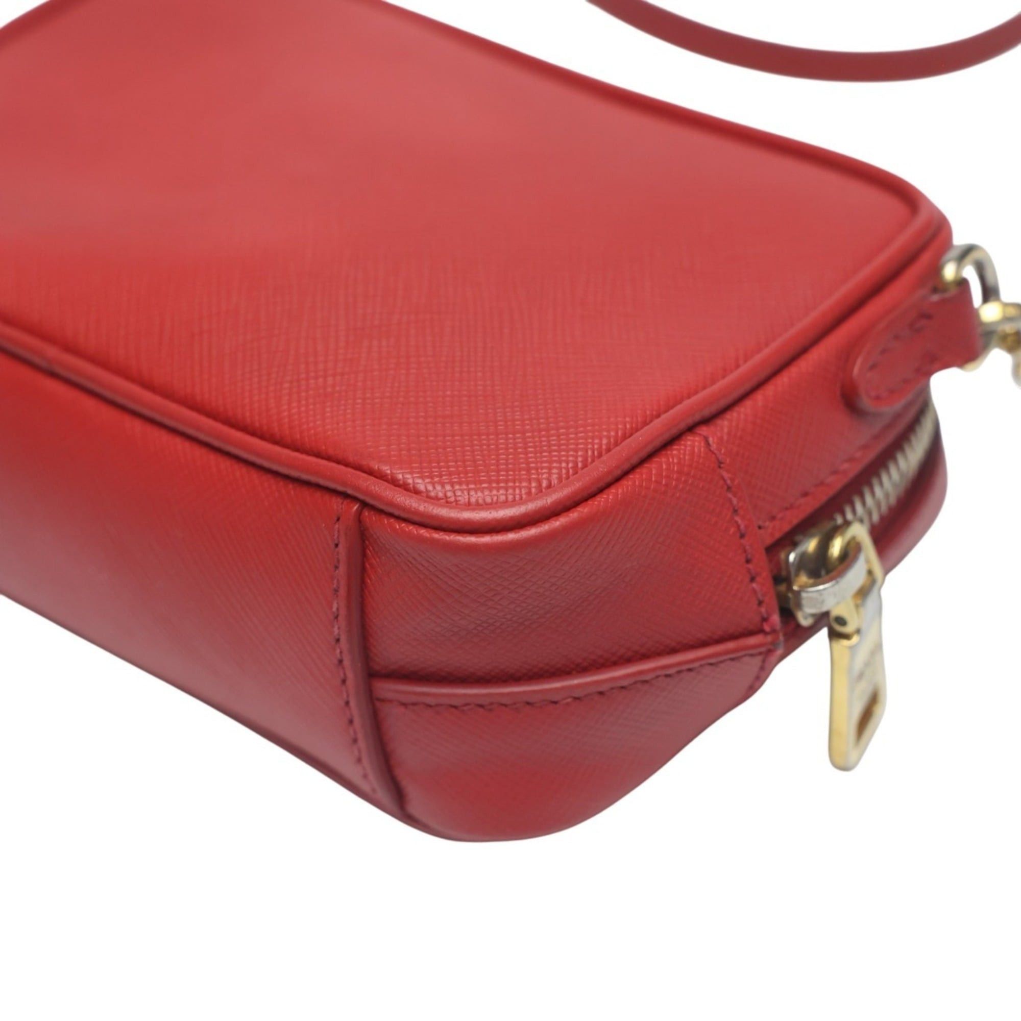 Prada Prada Vitello Phoenix Leather Shoulder Bag, Camera Red, 1N1674 Size ONE SIZE - 9 Thumbnail