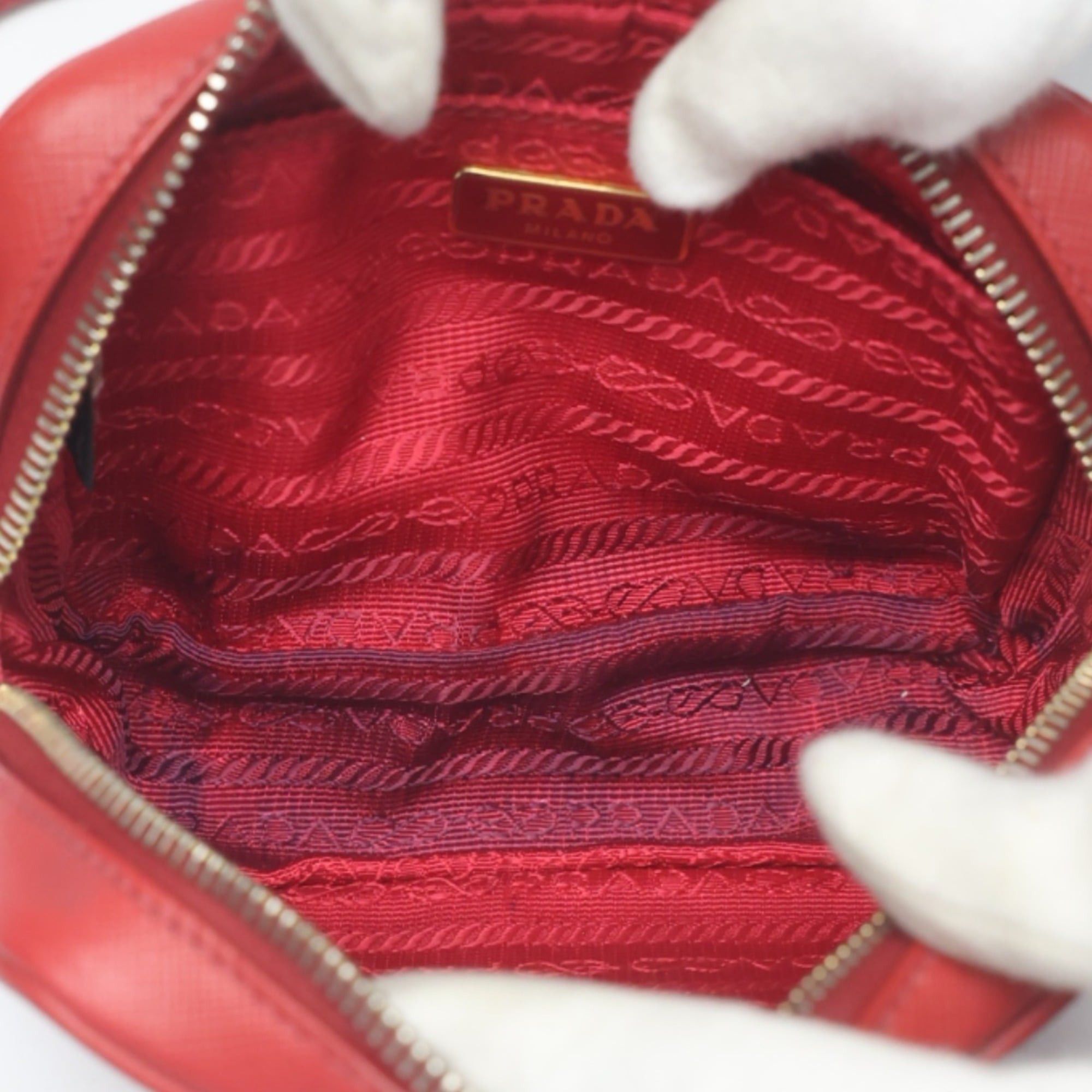 Prada Prada Vitello Phoenix Leather Shoulder Bag, Camera Red, 1N1674 Size ONE SIZE - 13 Thumbnail