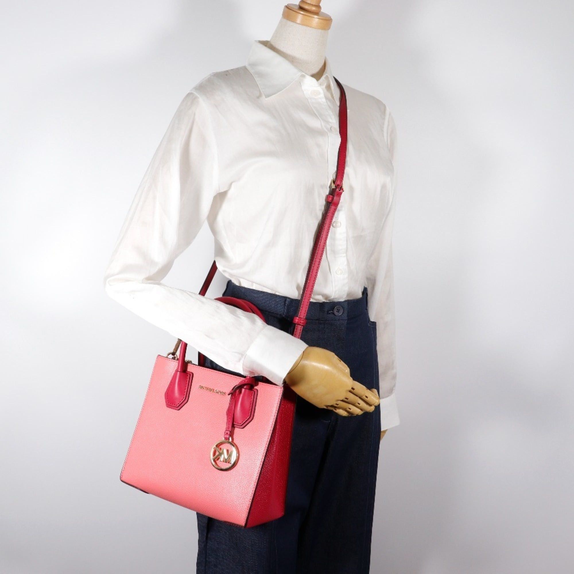 Michael Kors Michael Kors MERCER Handbag, 2-Way Shoulder Bag, 35S1GM9M2T, Leather, Pink/Red, 2-Way, A5 Size, Open, Women's Size ONE SIZE - 11 Thumbnail