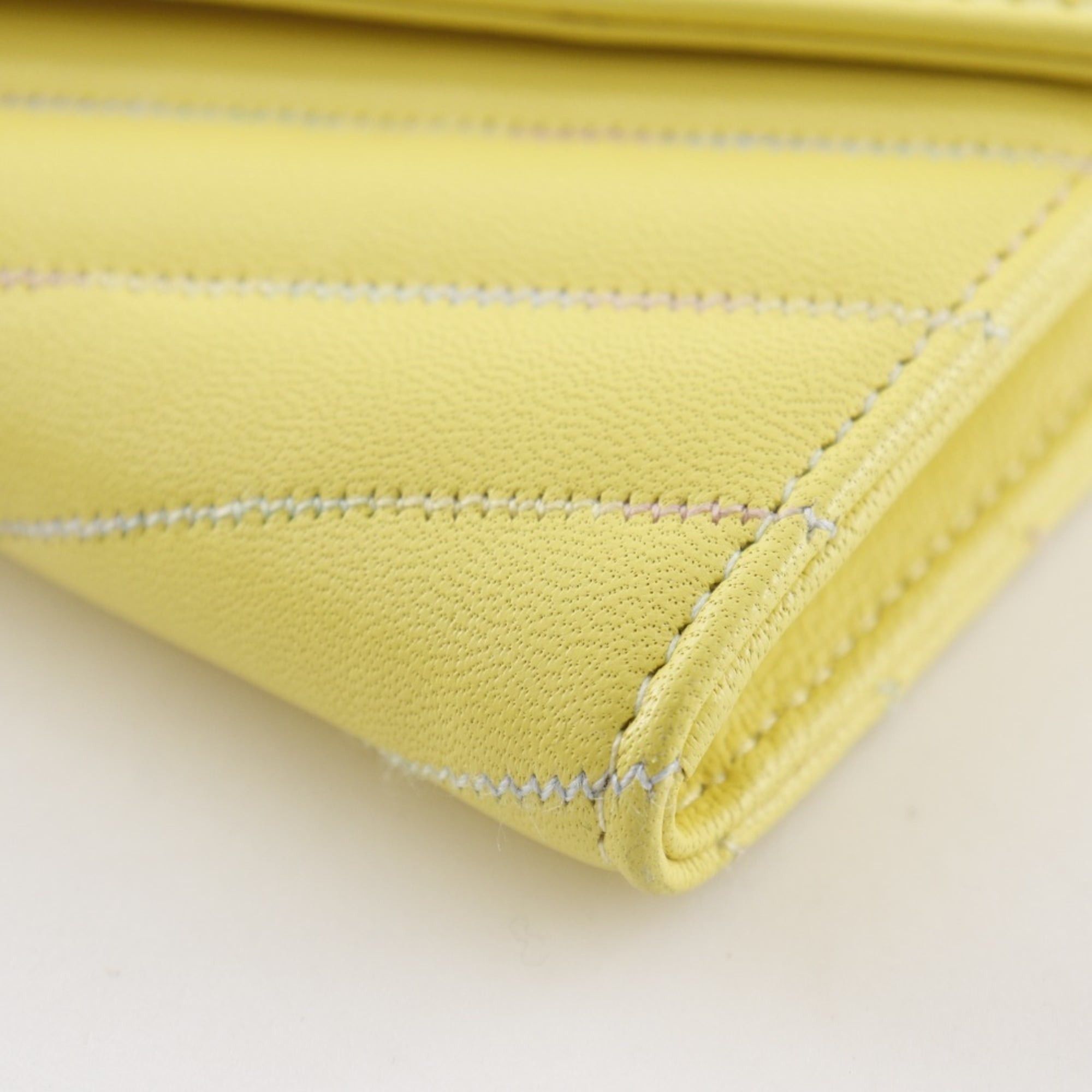 Chanel Chanel V stitch long wallet Coco mark lambskin yellow snap button women's Size ONE SIZE - 5 Thumbnail