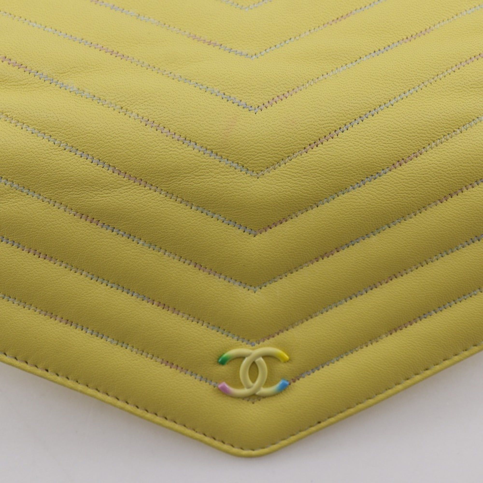 Chanel Chanel V stitch long wallet Coco mark lambskin yellow snap button women's Size ONE SIZE - 11 Thumbnail