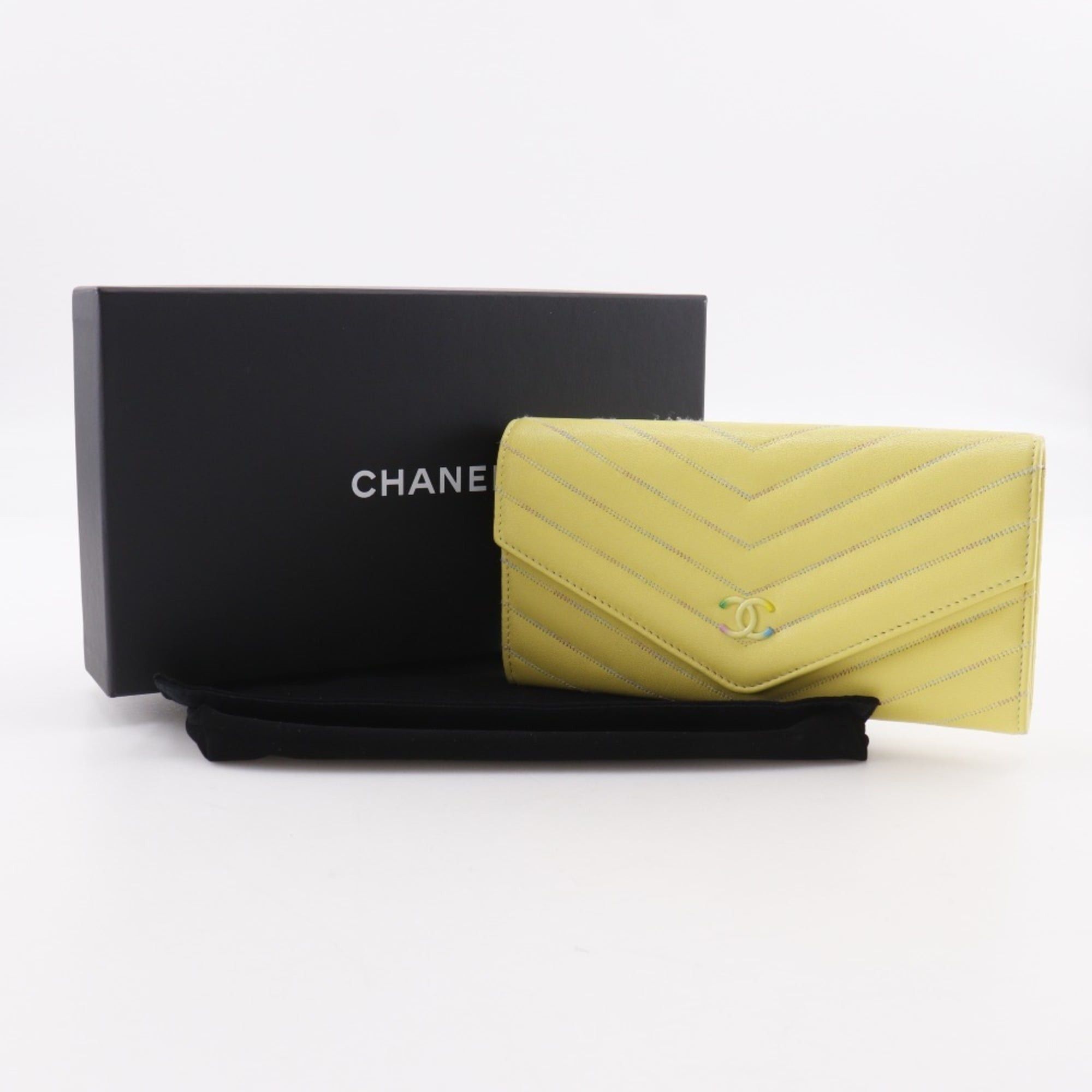 Chanel Chanel V stitch long wallet Coco mark lambskin yellow snap button women's Size ONE SIZE - 19 Thumbnail