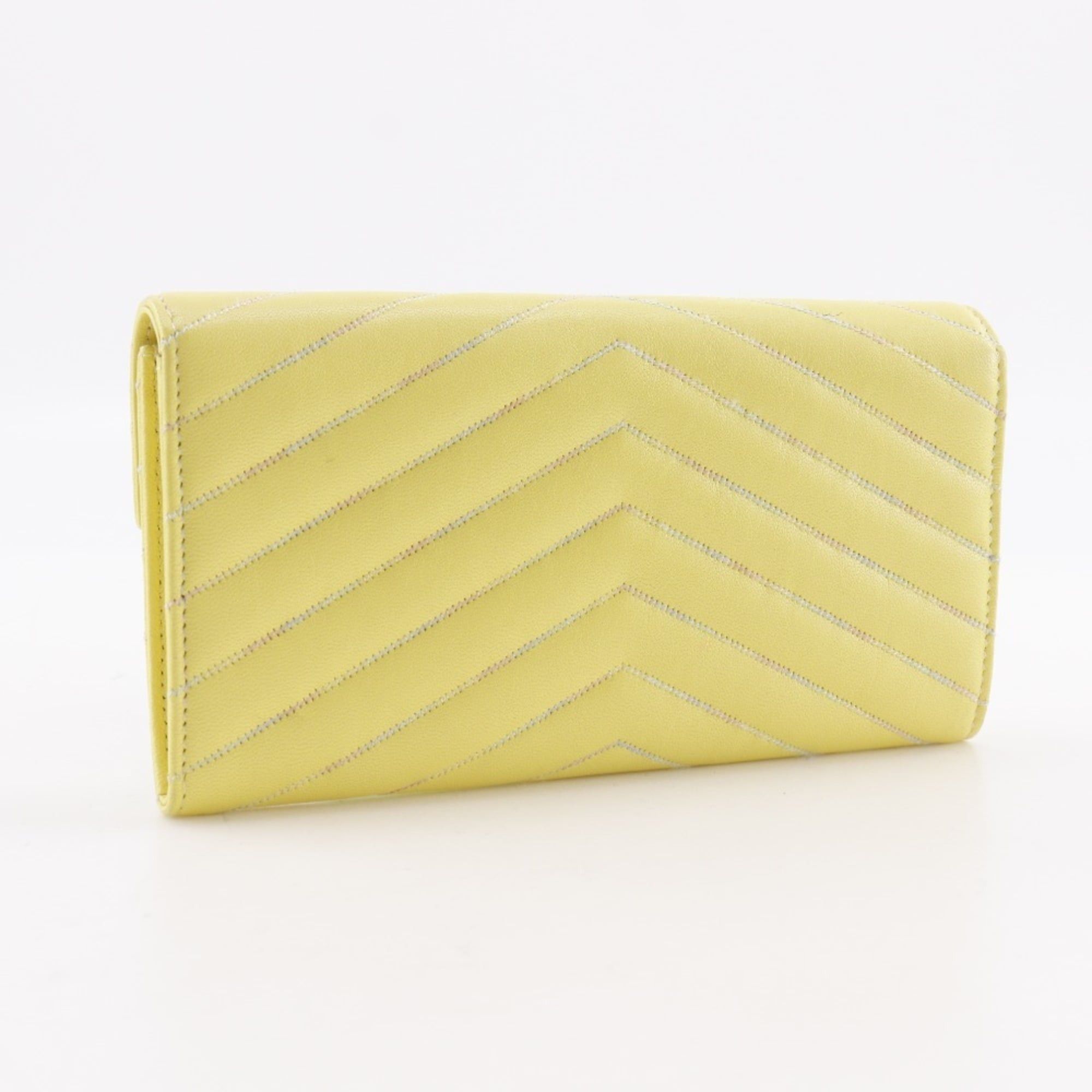 Chanel Chanel V stitch long wallet Coco mark lambskin yellow snap button women's Size ONE SIZE - 3 Thumbnail