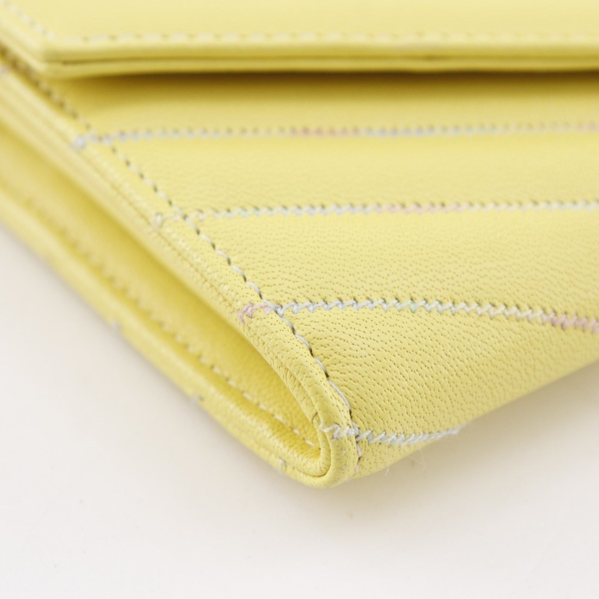 Chanel Chanel V stitch long wallet Coco mark lambskin yellow snap button women's Size ONE SIZE - 4 Thumbnail