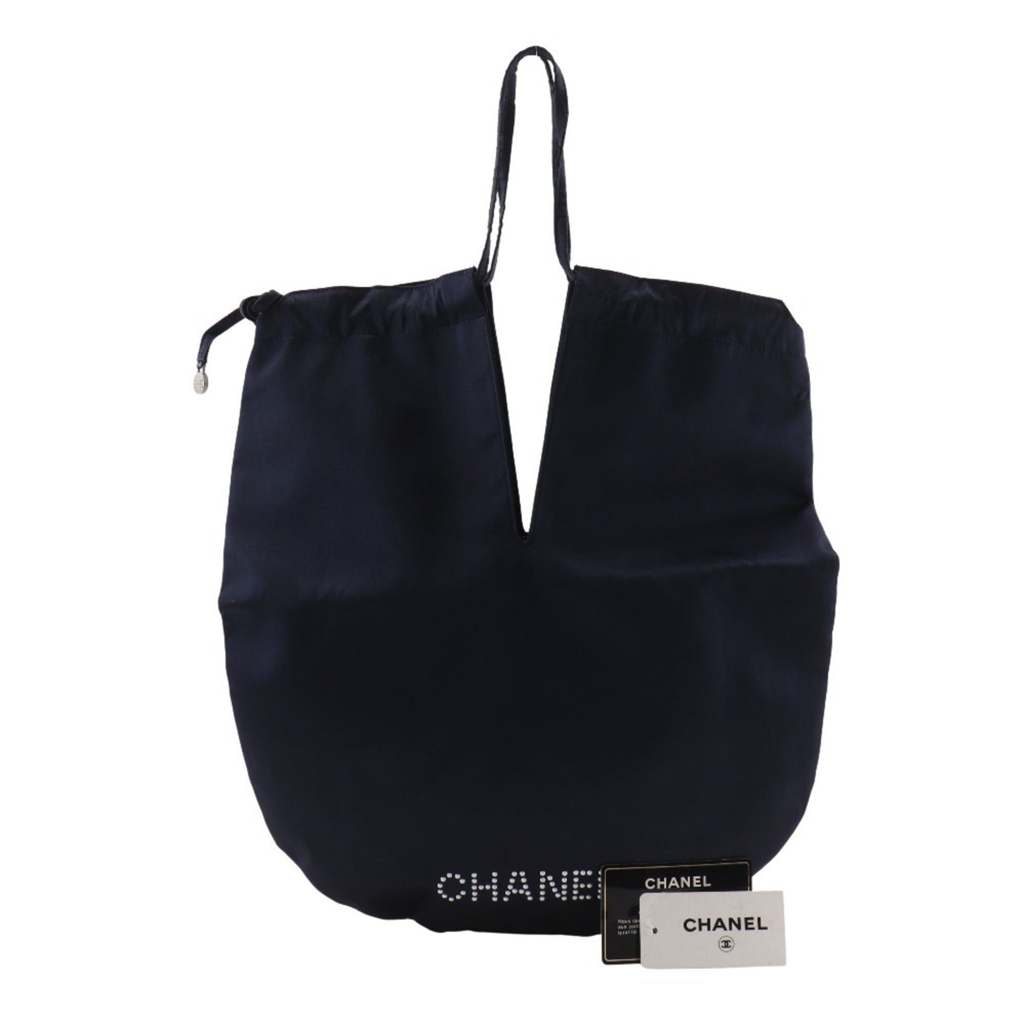 Chanel CHANEL Pearl Logo Shoulder Bag Drawstring A17840 Satin Black Women's Size ONE SIZE - 20 Thumbnail