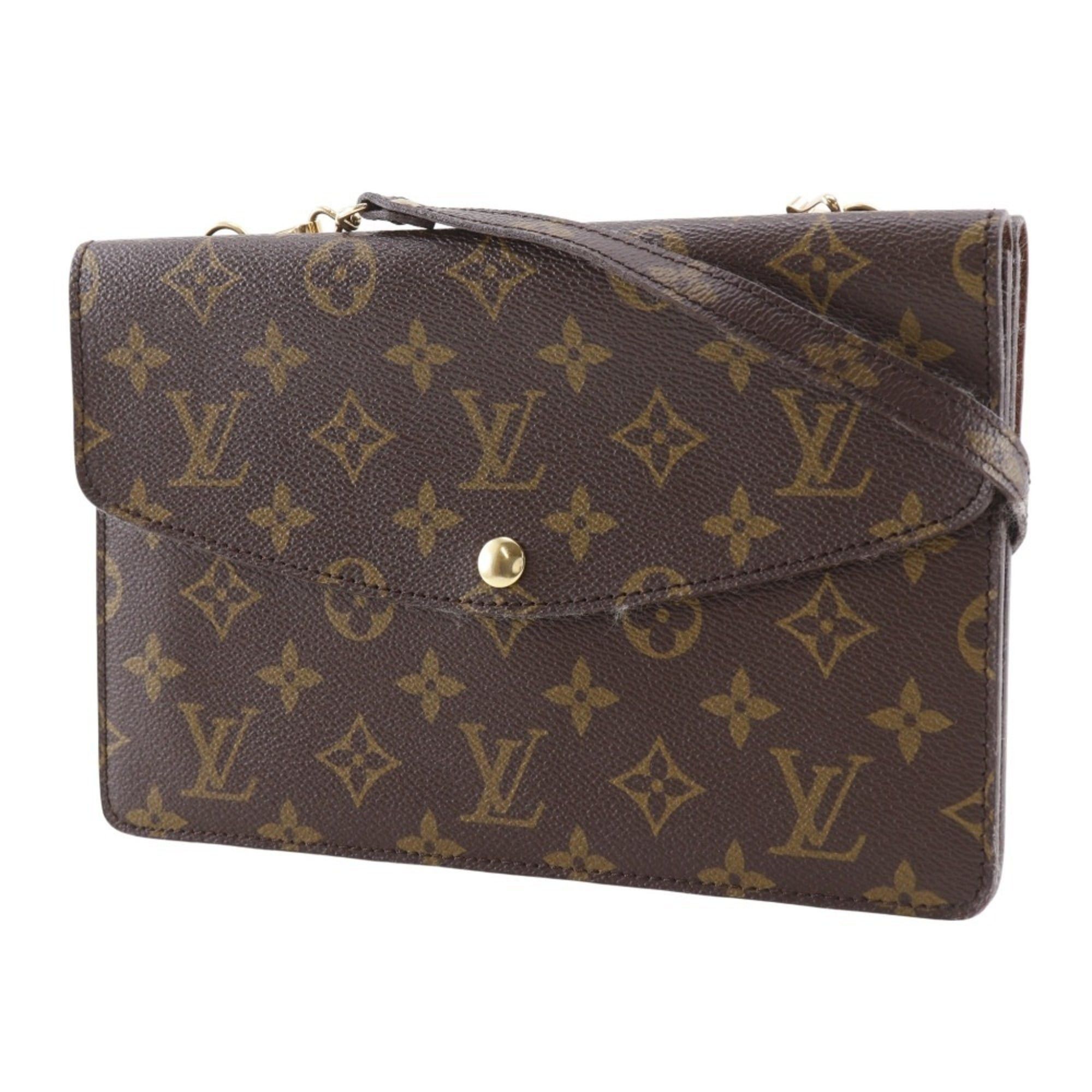 Louis Vuitton Louis Vuitton Double Mule Shoulder Bag Vintage 2-Way Clutch M51815 Monogram Canvas 1990 Brown VI0990 A5 Snap Button Unisex Size ONE SIZE - 2 Thumbnail
