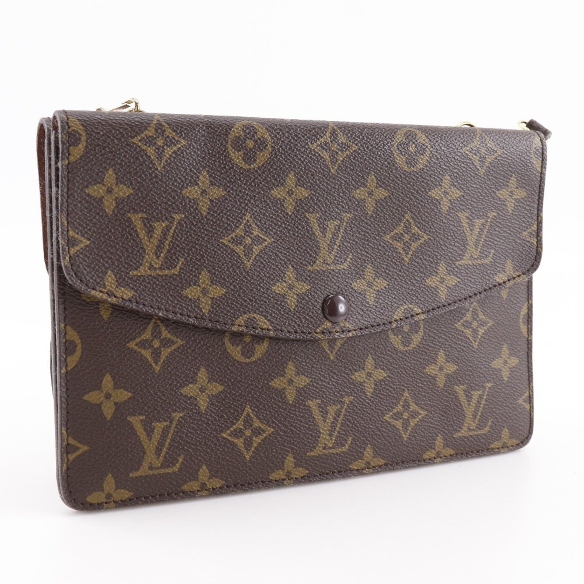 Louis Vuitton Louis Vuitton Double Mule Shoulder Bag Vintage 2-Way Clutch M51815 Monogram Canvas 1990 Brown VI0990 A5 Snap Button Unisex Size ONE SIZE - 3 Thumbnail