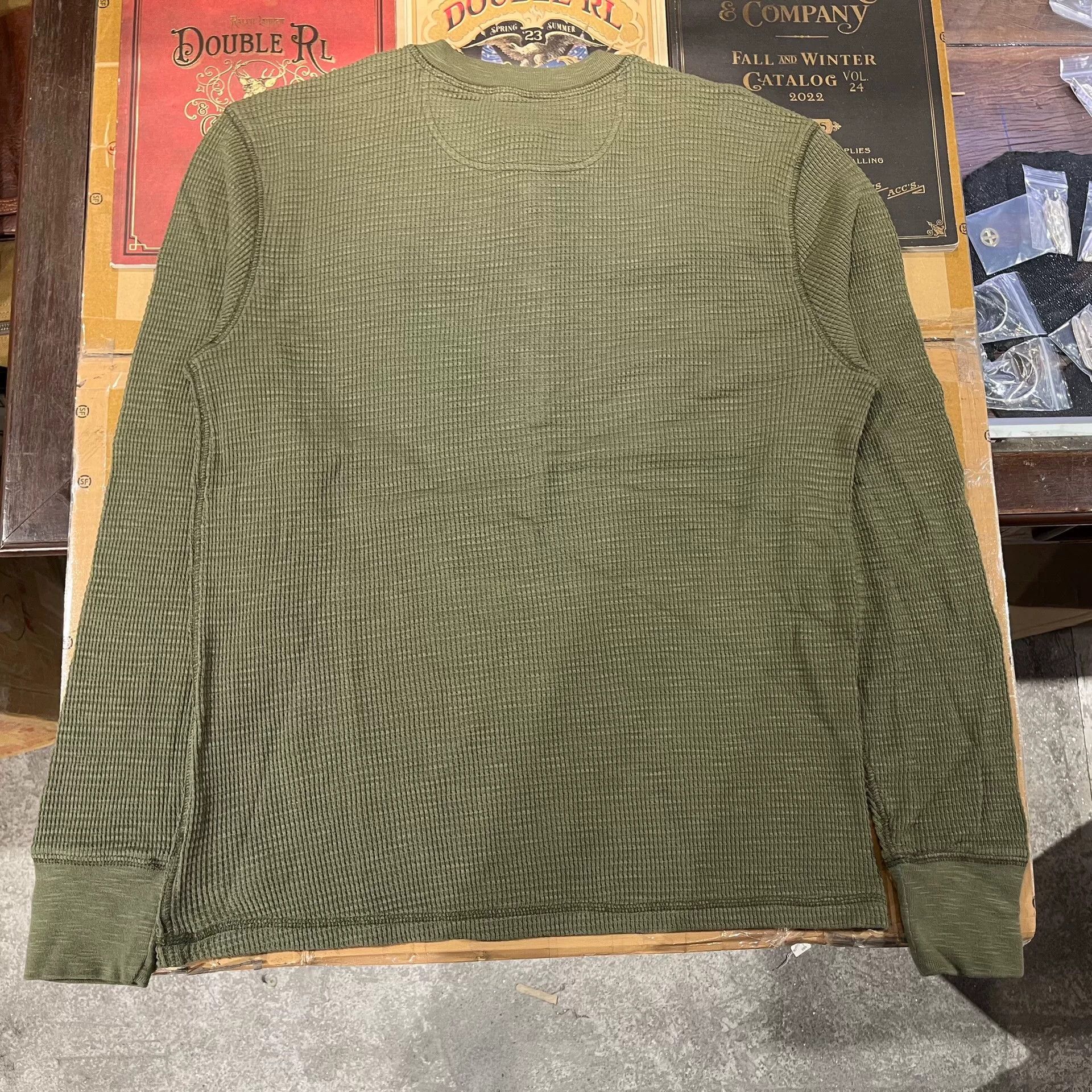 RRL Ralph Lauren olive green long sleeve henley shirt Size US S / EU 44-46 / 1 - 3 Thumbnail