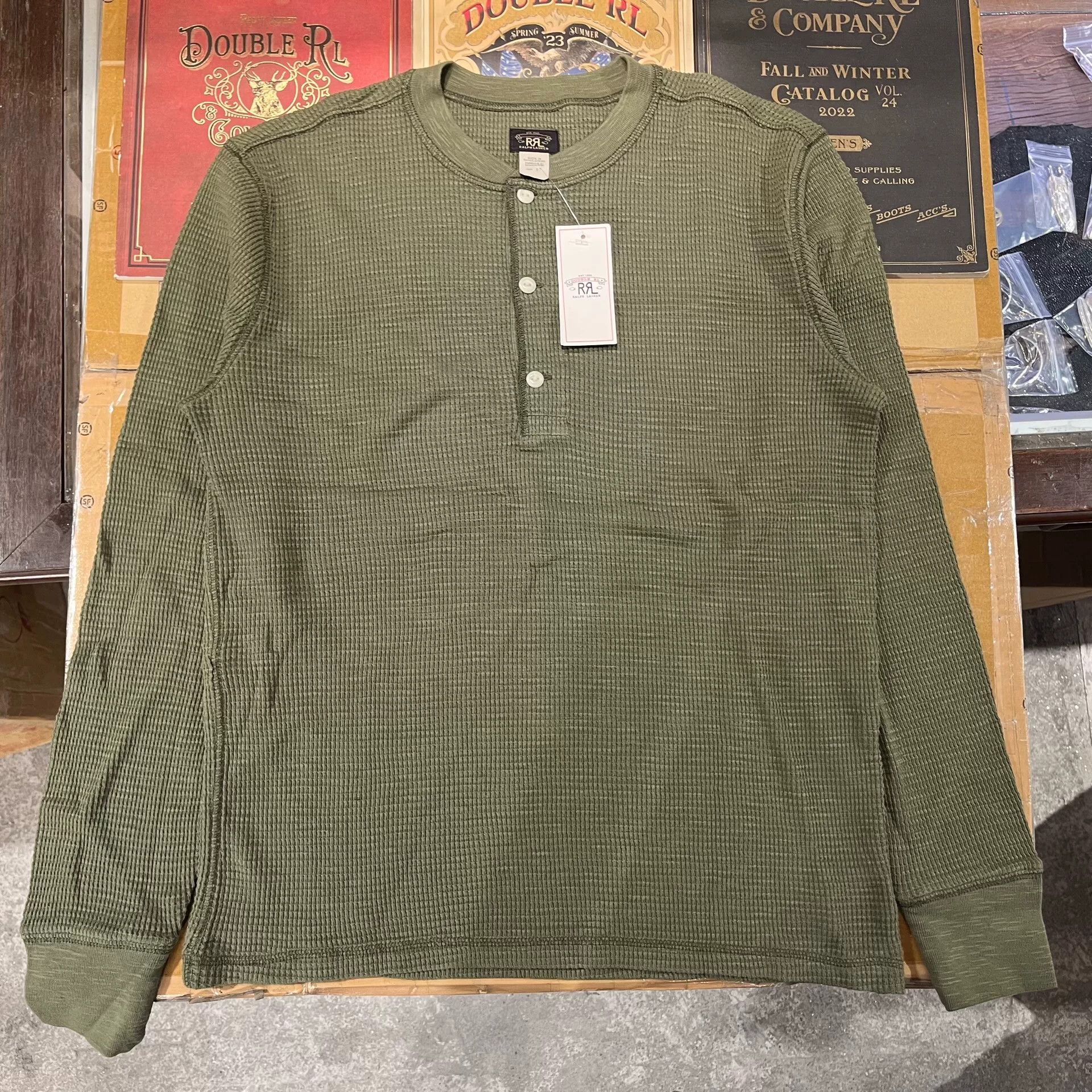 RRL Ralph Lauren olive green long sleeve henley shirt Size US S / EU 44-46 / 1 - 2 Thumbnail