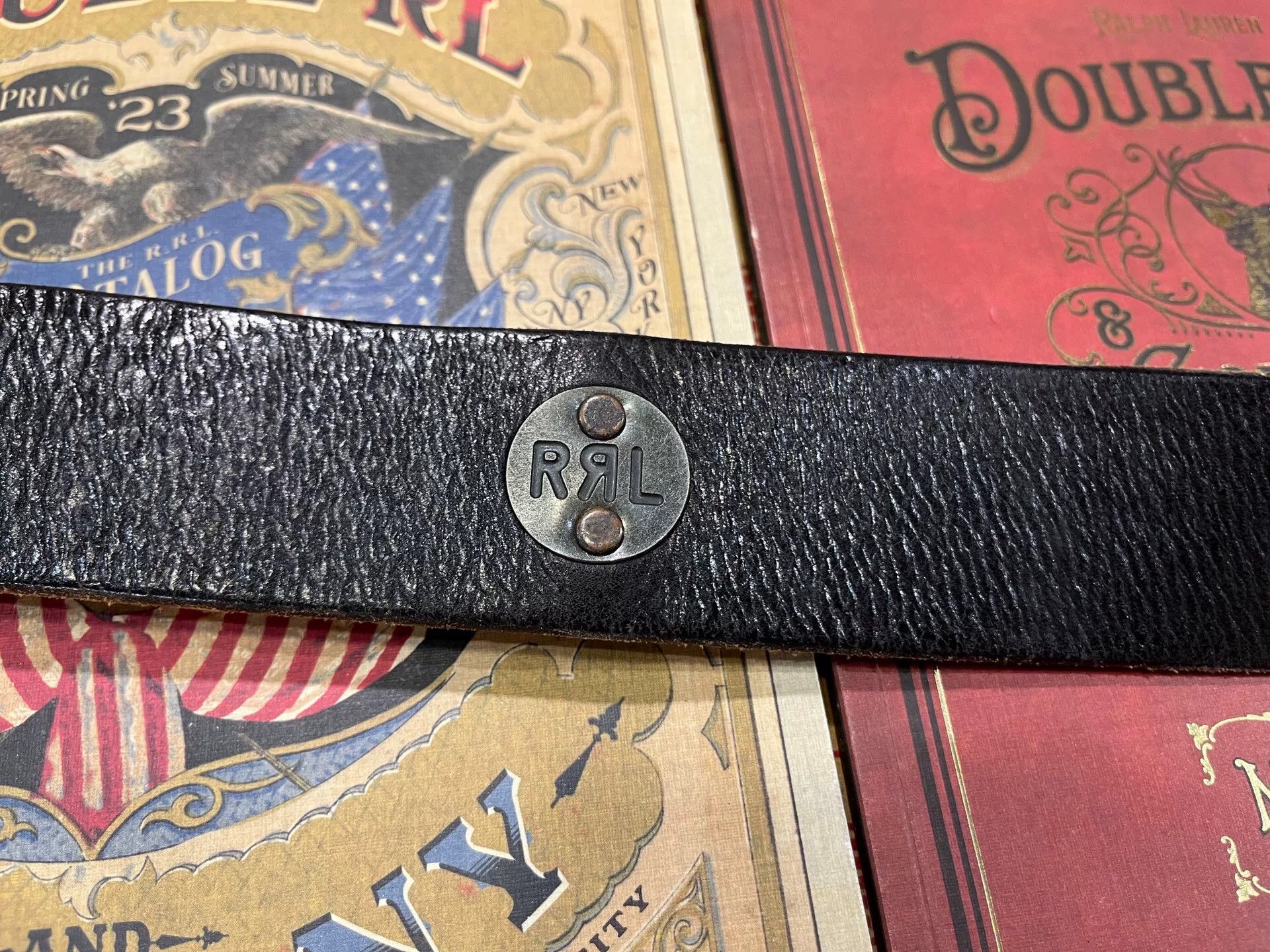 RRL Ralph Lauren black leather double rl belt Size ONE SIZE - 4 Thumbnail