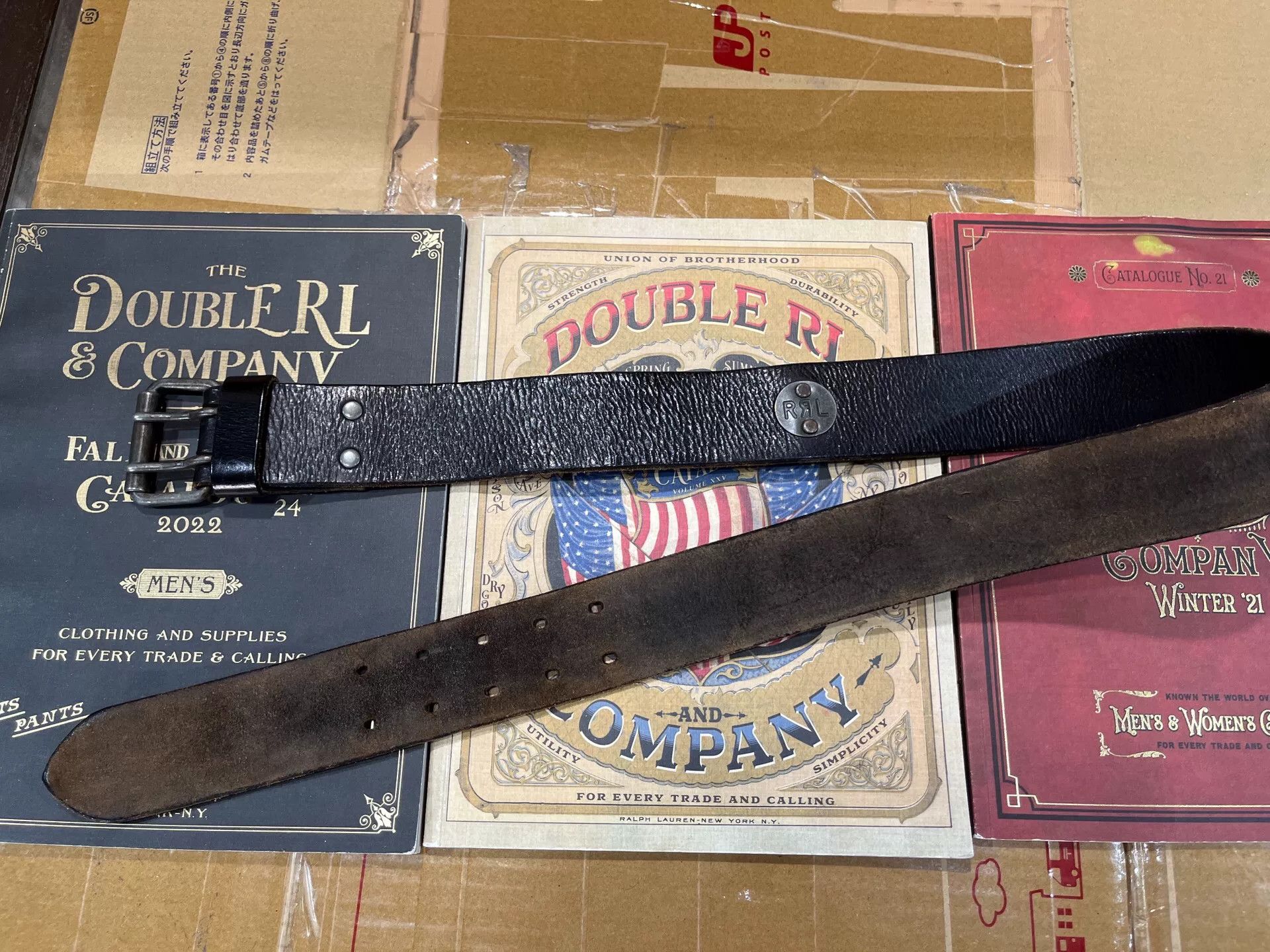 RRL Ralph Lauren black leather double rl belt Size ONE SIZE - 9 Thumbnail