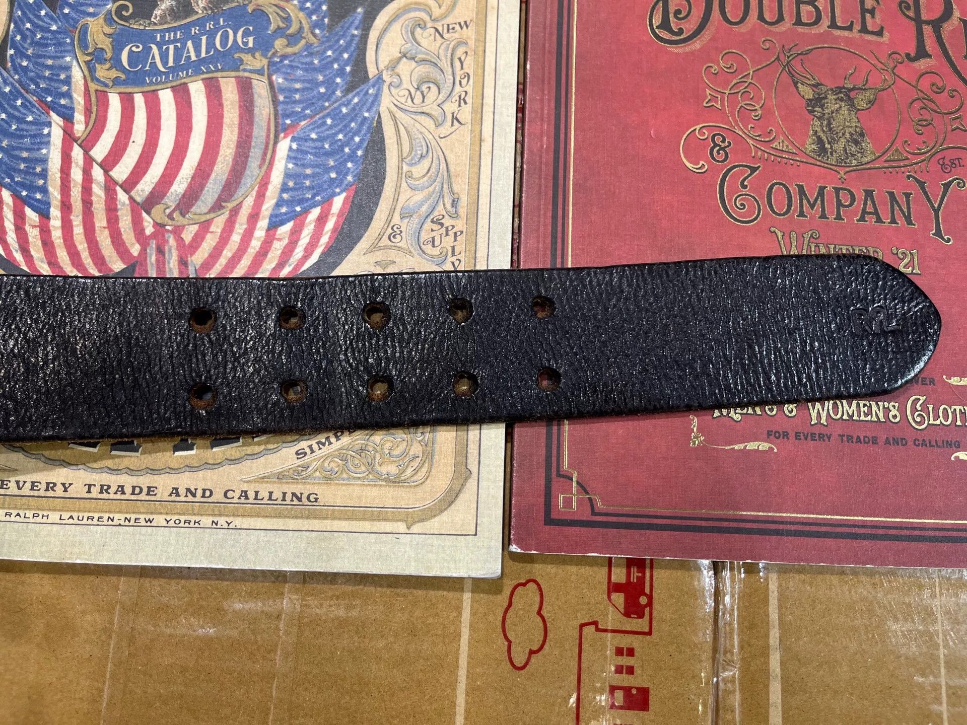RRL Ralph Lauren black leather double rl belt Size ONE SIZE - 7 Thumbnail