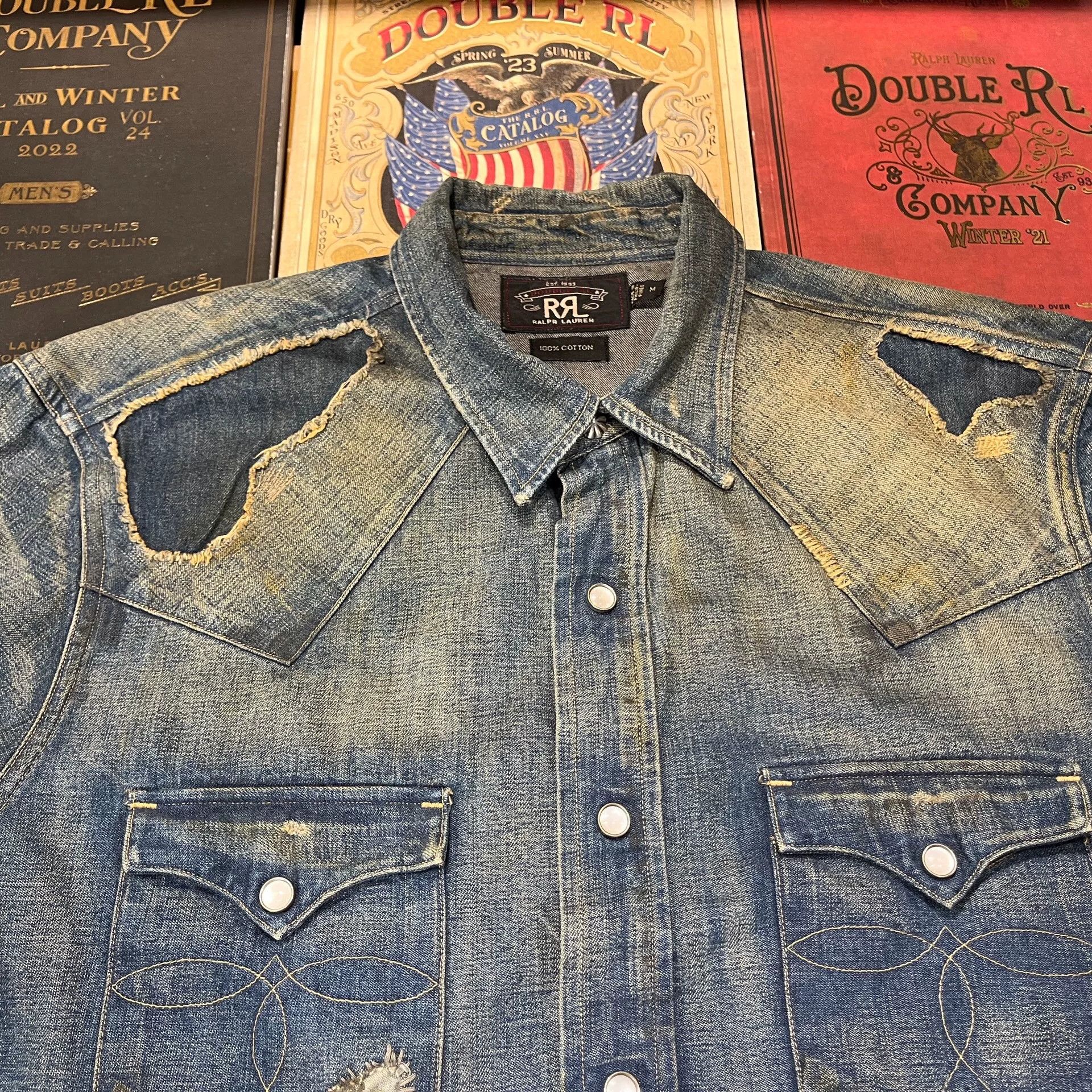 RRL Ralph Lauren vintage rrl denim shirt with patches Size US M / EU 48-50 / 2 - 9 Thumbnail