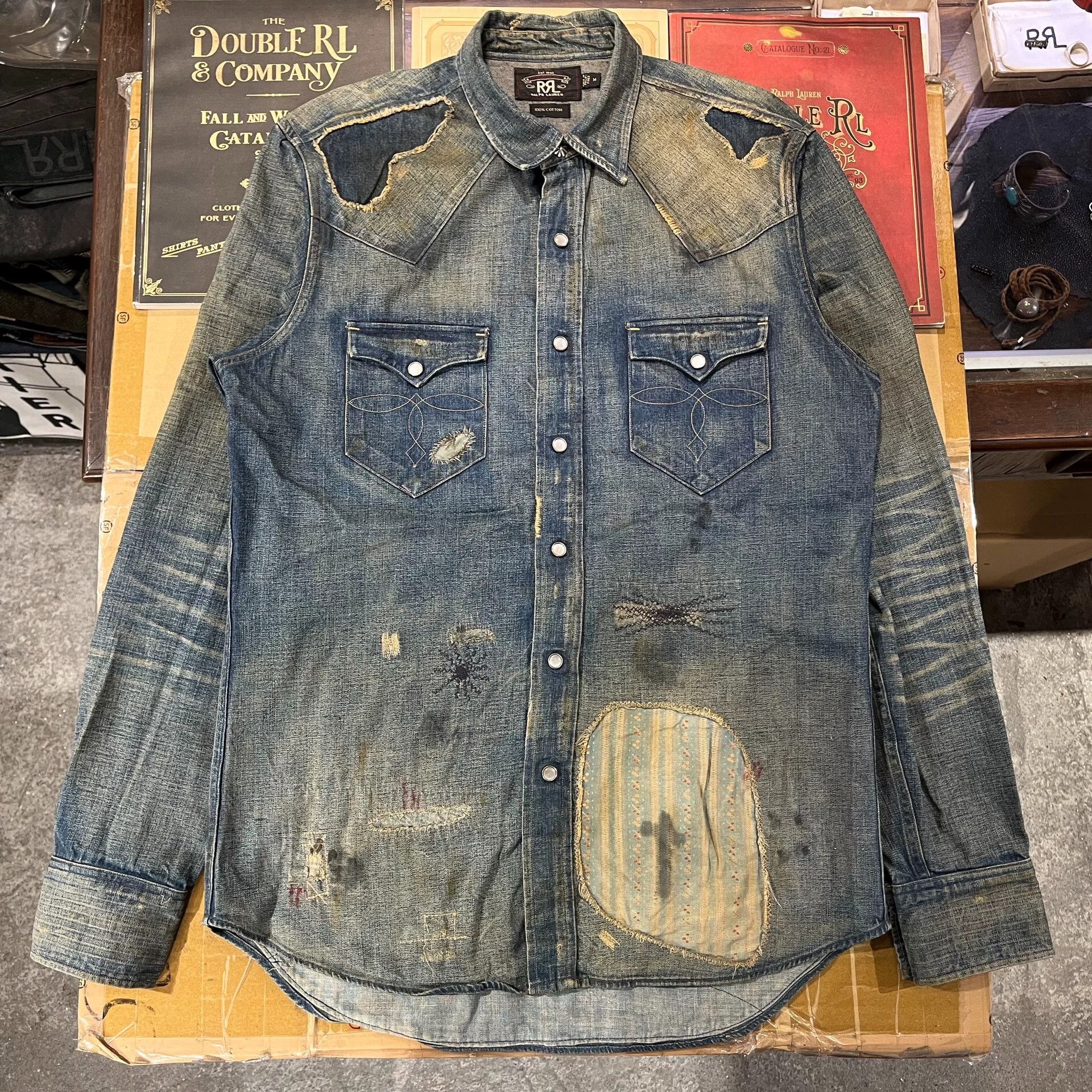 RRL Ralph Lauren vintage rrl denim shirt with patches Size US M / EU 48-50 / 2 - 2 Thumbnail