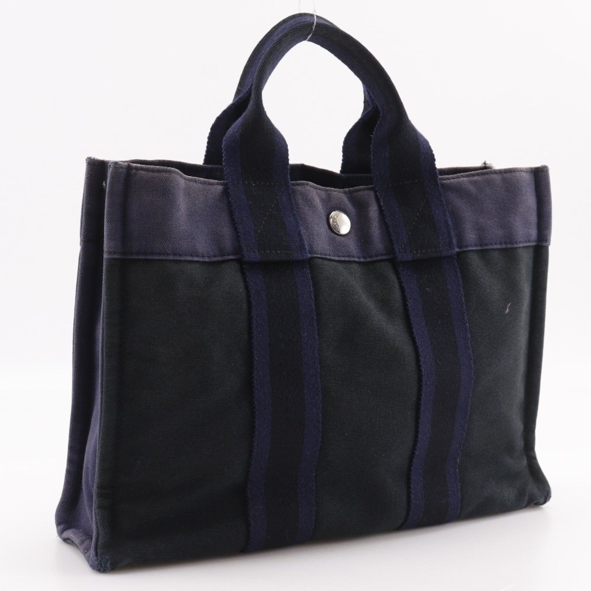Hermes Hermes SackFourre Tout PM Handbag Cotton Canvas Black/Navy A5 Snap Button Unisex Size ONE SIZE - 3 Thumbnail