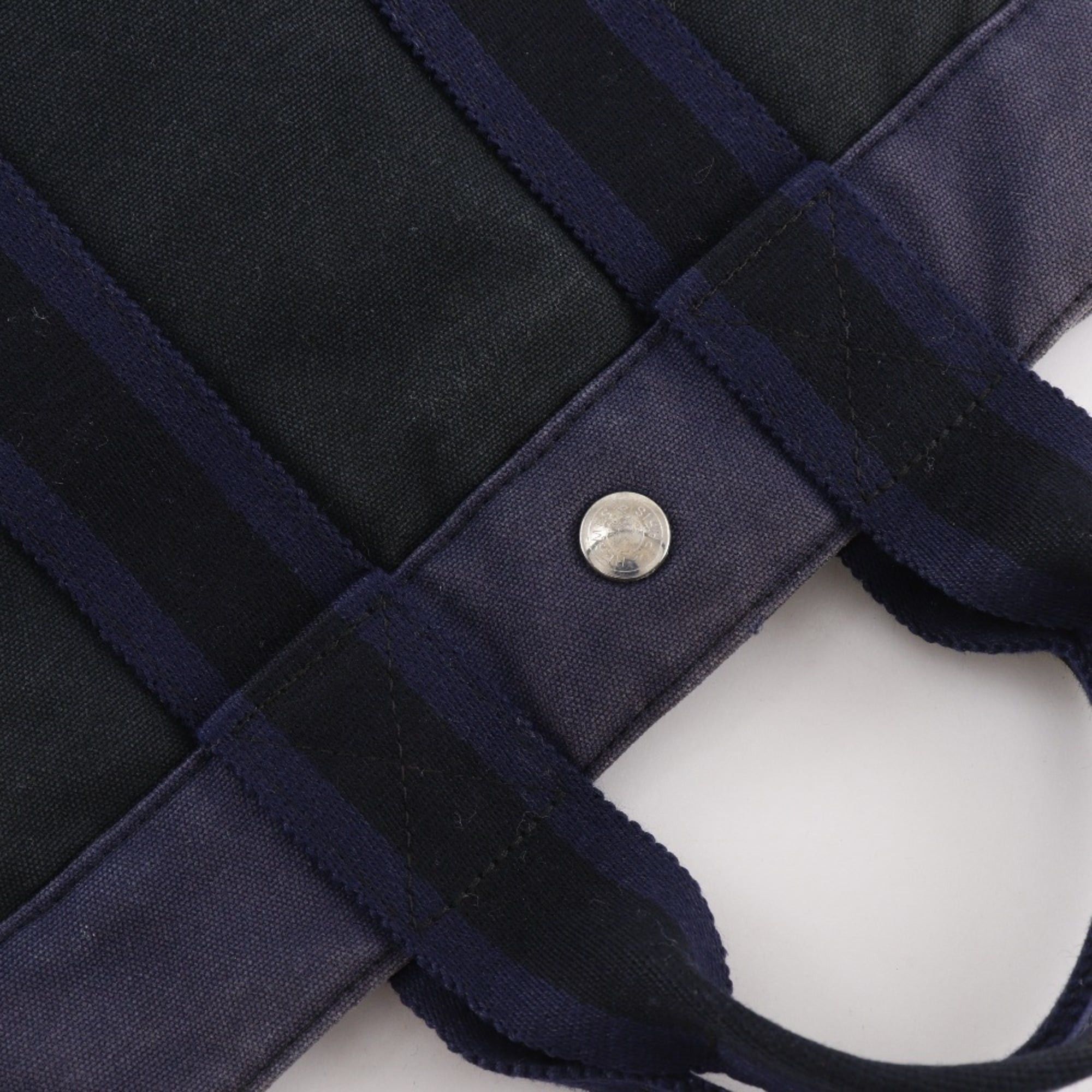 Hermes Hermes SackFourre Tout PM Handbag Cotton Canvas Black/Navy A5 Snap Button Unisex Size ONE SIZE - 8 Thumbnail