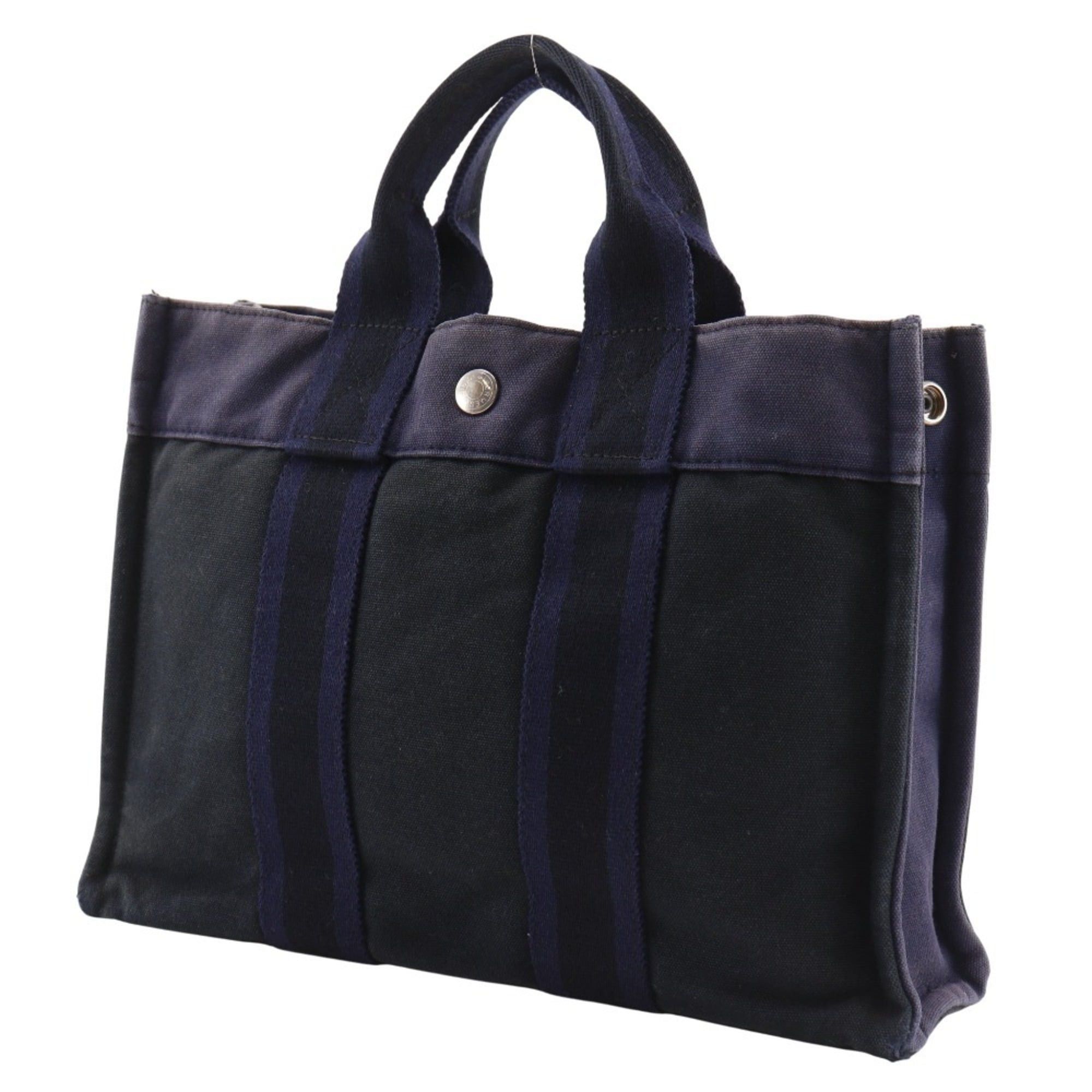 Hermes Hermes SackFourre Tout PM Handbag Cotton Canvas Black/Navy A5 Snap Button Unisex Size ONE SIZE - 2 Thumbnail