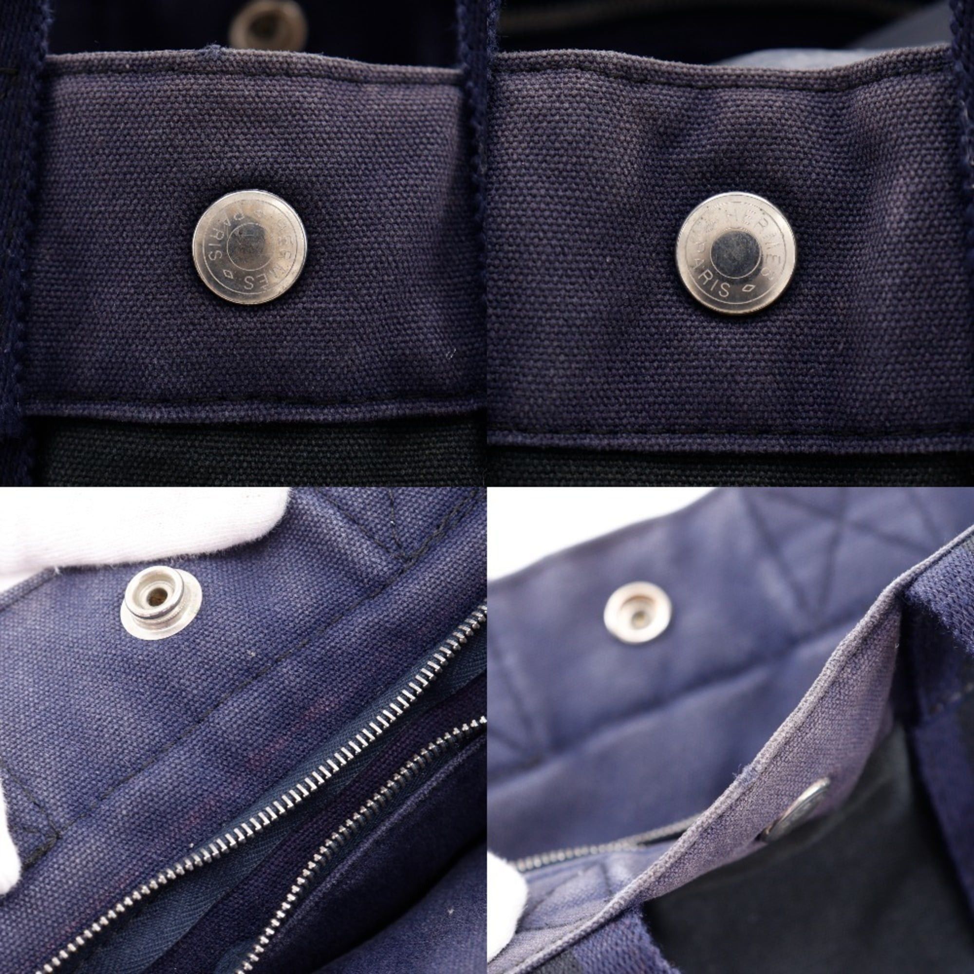 Hermes Hermes SackFourre Tout PM Handbag Cotton Canvas Black/Navy A5 Snap Button Unisex Size ONE SIZE - 12 Thumbnail