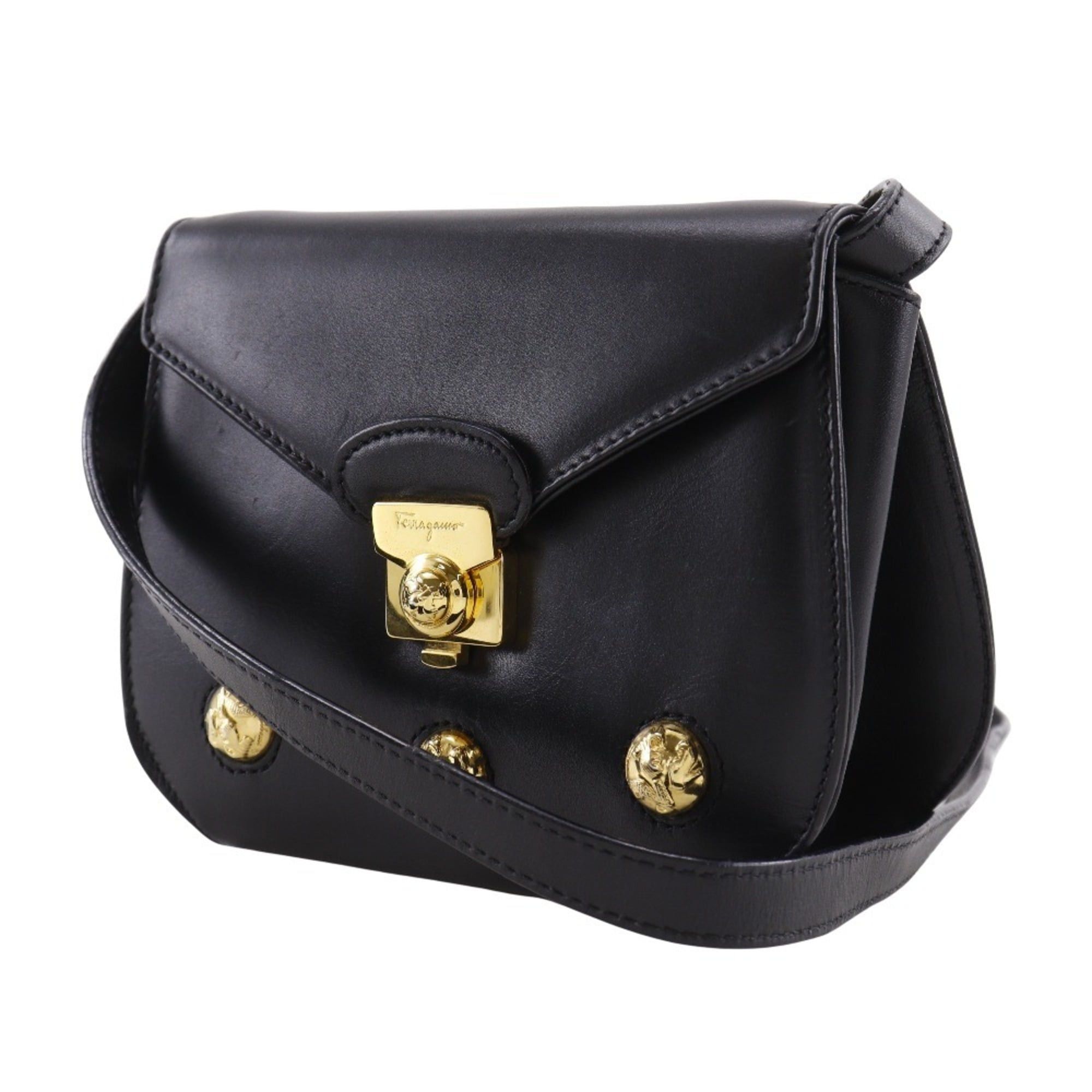 Salvatore Ferragamo Salvatore Ferragamo Pochette Shoulder Bag 2WAY Clutch DQ-21 5640 Leather Black 2Way Flap Women's Size ONE SIZE - 2 Thumbnail