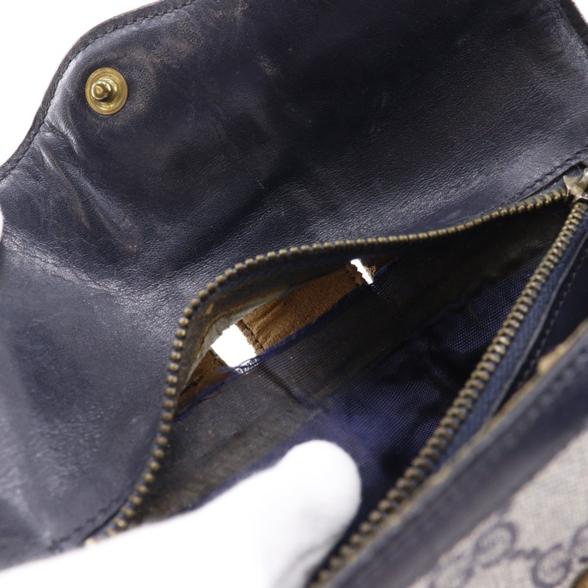 Gucci Gucci Old Pouch Sherry Line Novelty GG Supreme Canvas Navy Snap Button Unisex Size ONE SIZE - 7 Thumbnail